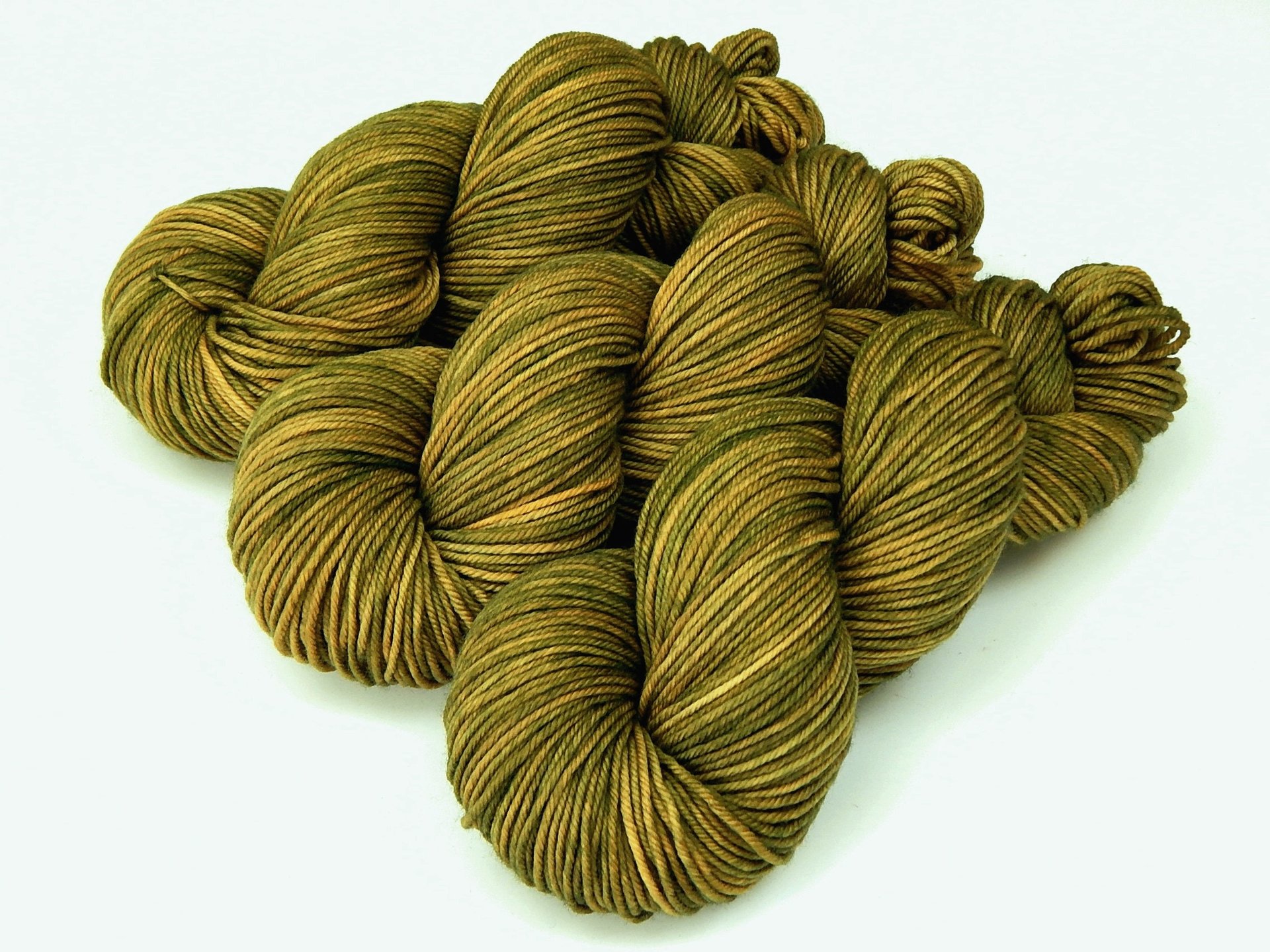 Hand Dyed Yarn, DK Weight Superwash Merino Wool - Olive Oil Tonal - Indie Dyed Yarn, Golden Green Bronze Wool Yarn, Hand Knitting Supply
