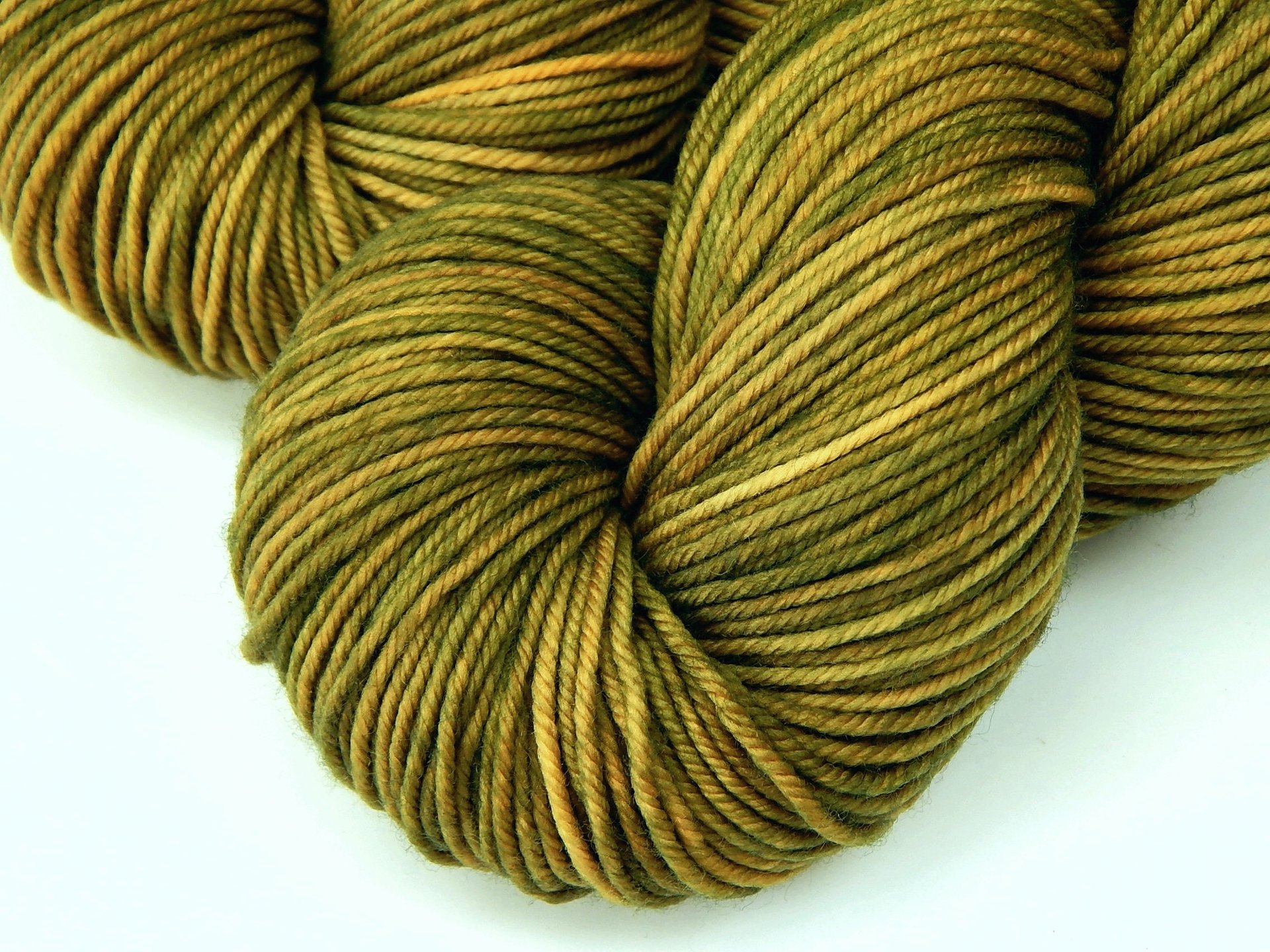 Hand Dyed Yarn, DK Weight Superwash Merino Wool - Olive Oil Tonal - Indie Dyed Yarn, Golden Green Bronze Wool Yarn, Hand Knitting Supply