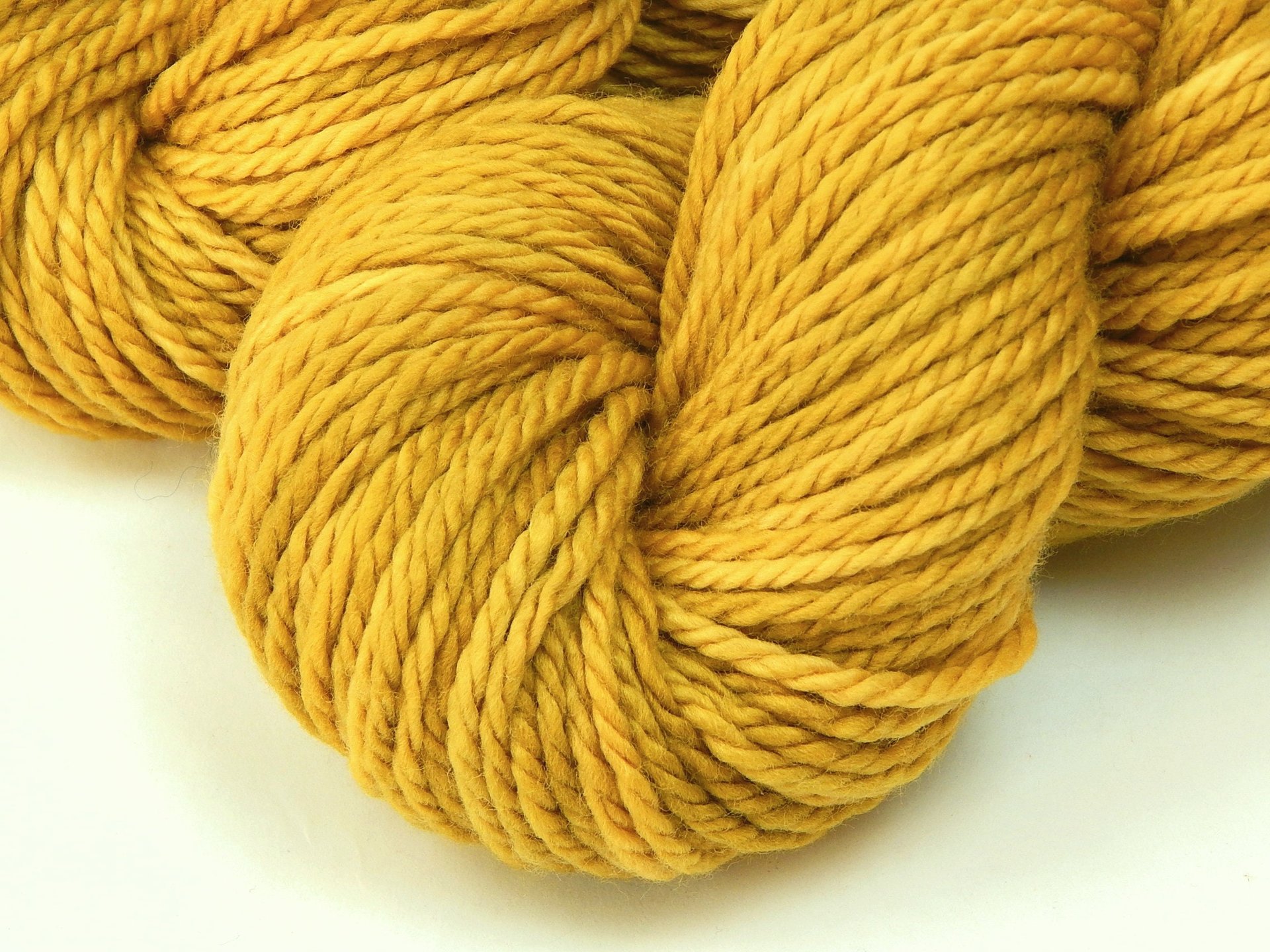 Hand Dyed Yarn, Bulky Weight Superwash Merino Wool - Honey Mustard - Thick Chunky Knitting Yarn, Tonal Yellow Gold Bulky Yarn