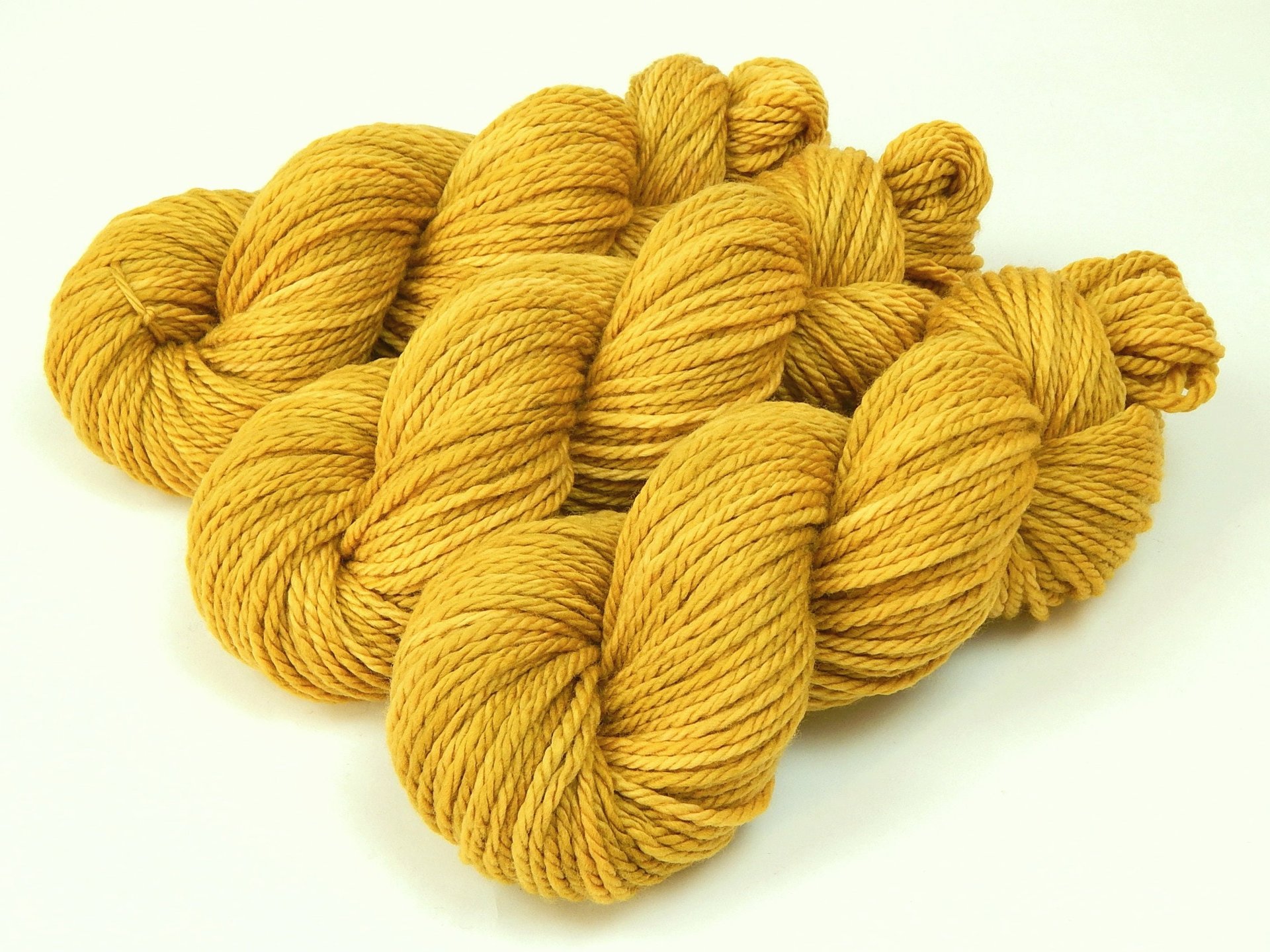 Hand Dyed Yarn, Bulky Weight Superwash Merino Wool - Honey Mustard - Thick Chunky Knitting Yarn, Tonal Yellow Gold Bulky Yarn