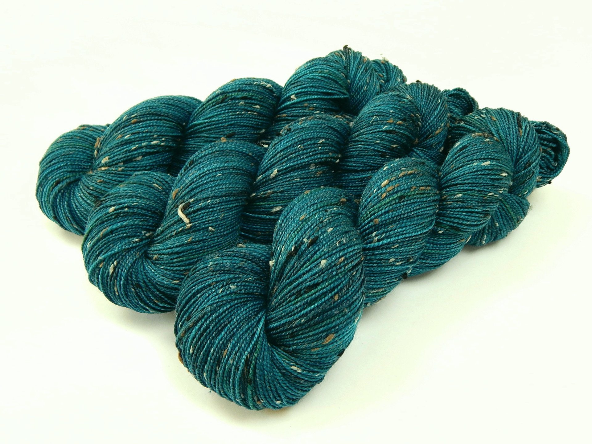 Hand Dyed Sock Yarn, Tweed Fingering Weight Superwash Merino Wool Nylon - Deep Sea Tonal - Indie Dyer Knitting Yarn, Teal Blue Yarn
