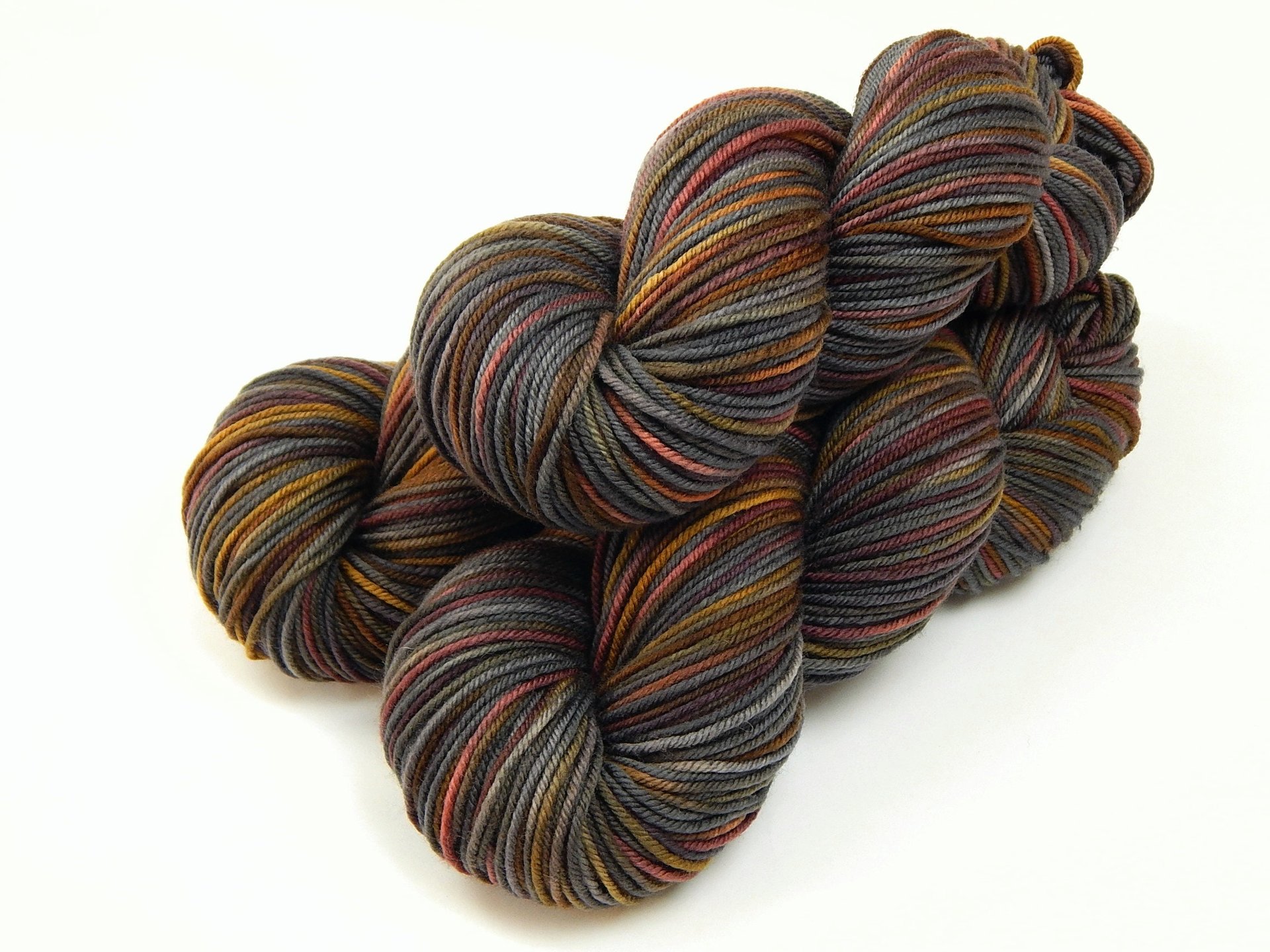 Hand Dyed Yarn, DK Weight Superwash Merino Wool - Agate - Indie Dyer Yarn, Grey Brown Gold Knitting Yarn, Earthy Multicolor Yarn