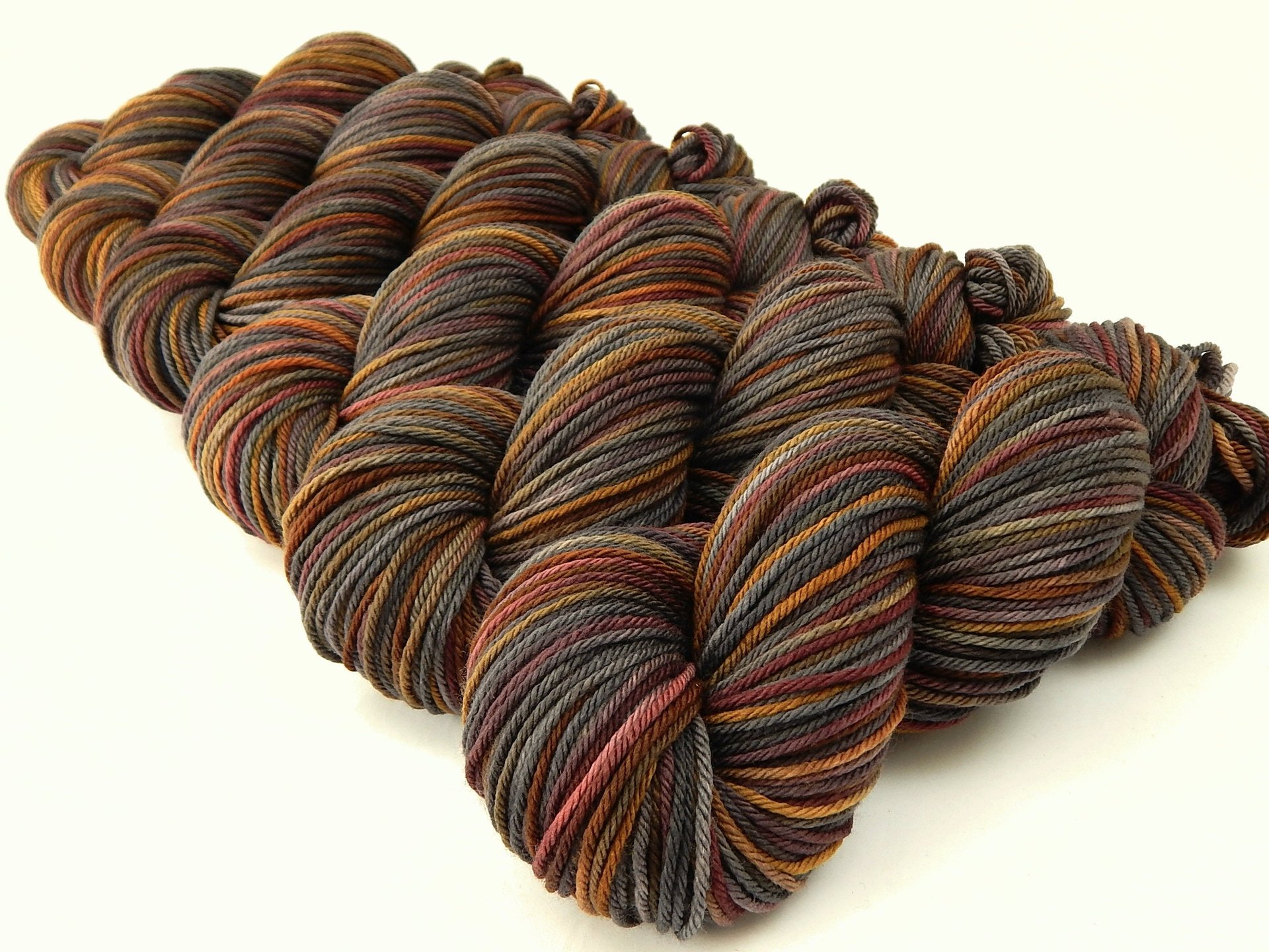 Hand Dyed Worsted Weight Yarn, Superwash Merino Wool - Agate - Earthtones Hand Dyed Yarn, Indie Dyer Knitting Yarn Skein, Grey Brown Gold