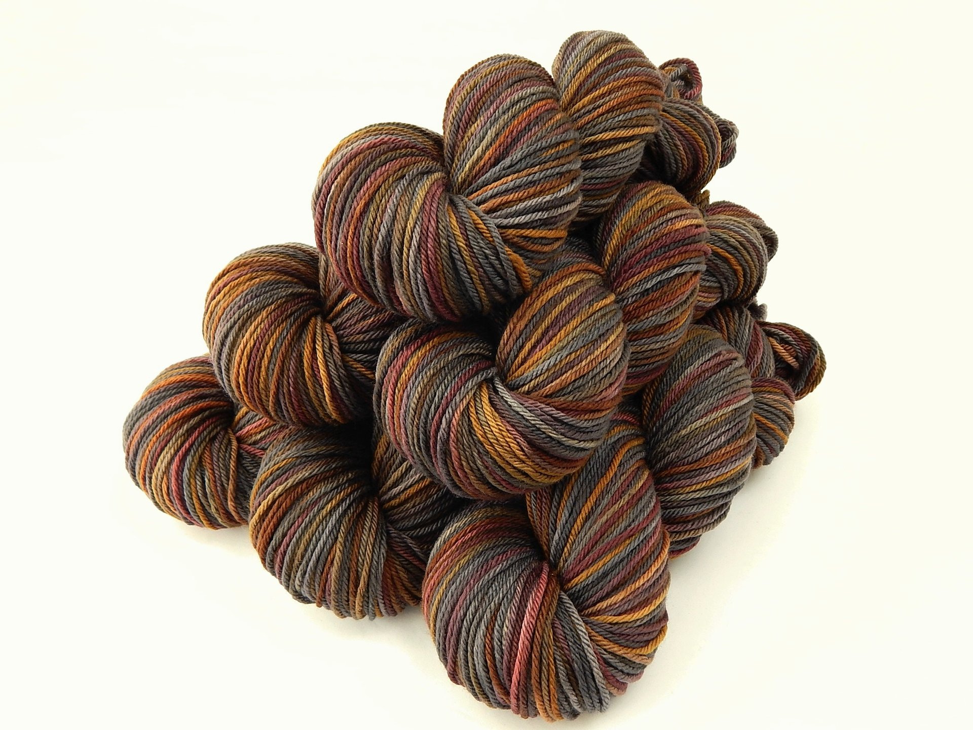 Hand Dyed Worsted Weight Yarn, Superwash Merino Wool - Agate - Earthtones Hand Dyed Yarn, Indie Dyer Knitting Yarn Skein, Grey Brown Gold