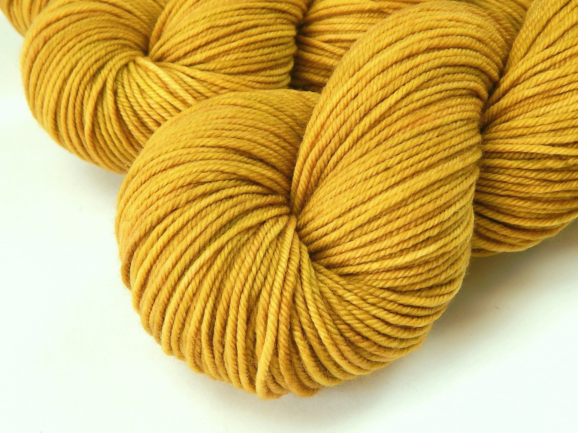 Hand Dyed Yarn, DK Weight Superwash Merino Wool - Honey Mustard - Soft Tonal Yellow Gold Indie Dyer Yarn, Wool Yarn for Knitting Crochet