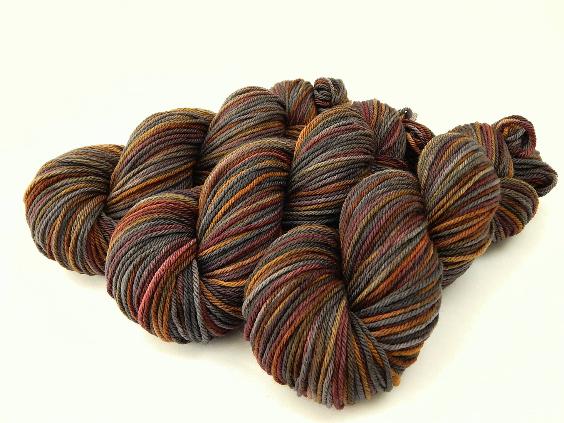 Hand Dyed Worsted Weight Yarn, Superwash Merino Wool - Agate - Earthtones Hand Dyed Yarn, Indie Dyer Knitting Yarn Skein, Grey Brown Gold