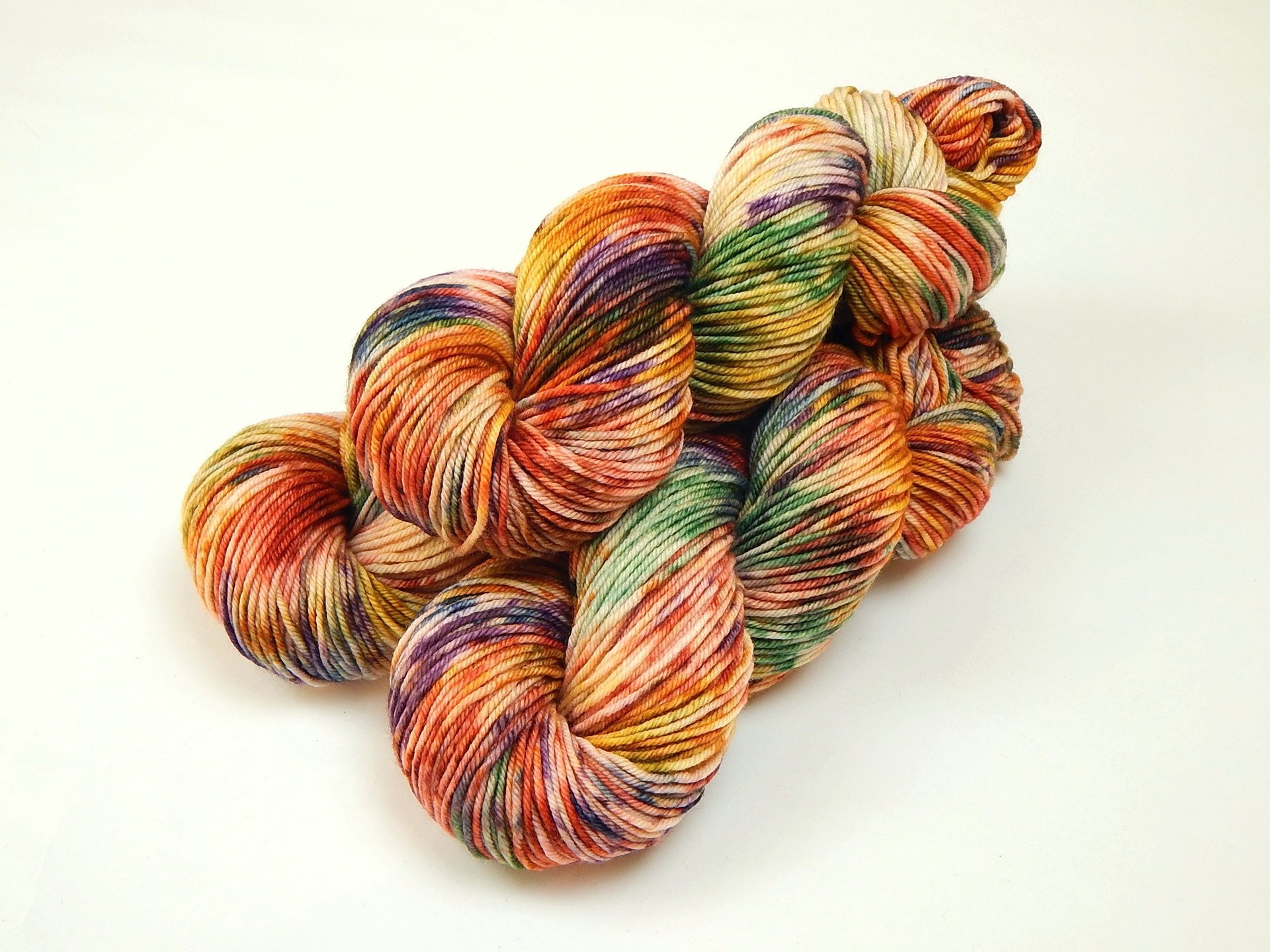 Hand Dyed Yarn, DK Weight Superwash Merino Wool - Potluck Crayons - Colorful Off White Rainbow Speckled Splashed Indie Dyed Knitting Yarn