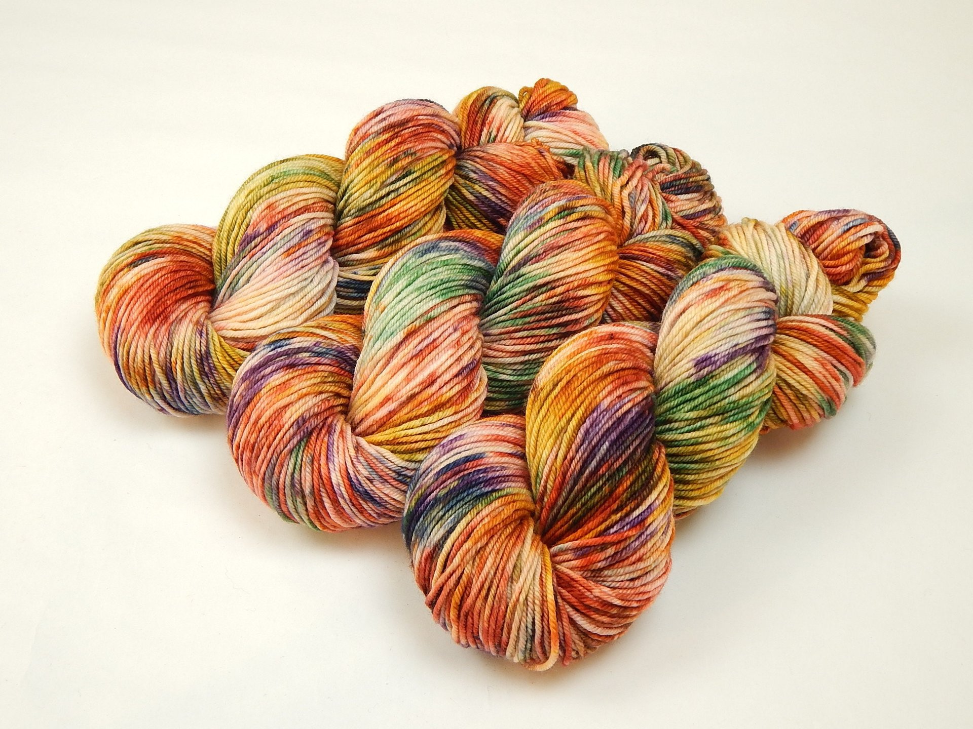 Hand Dyed Yarn, DK Weight Superwash Merino Wool - Potluck Crayons - Colorful Off White Rainbow Speckled Splashed Indie Dyed Knitting Yarn