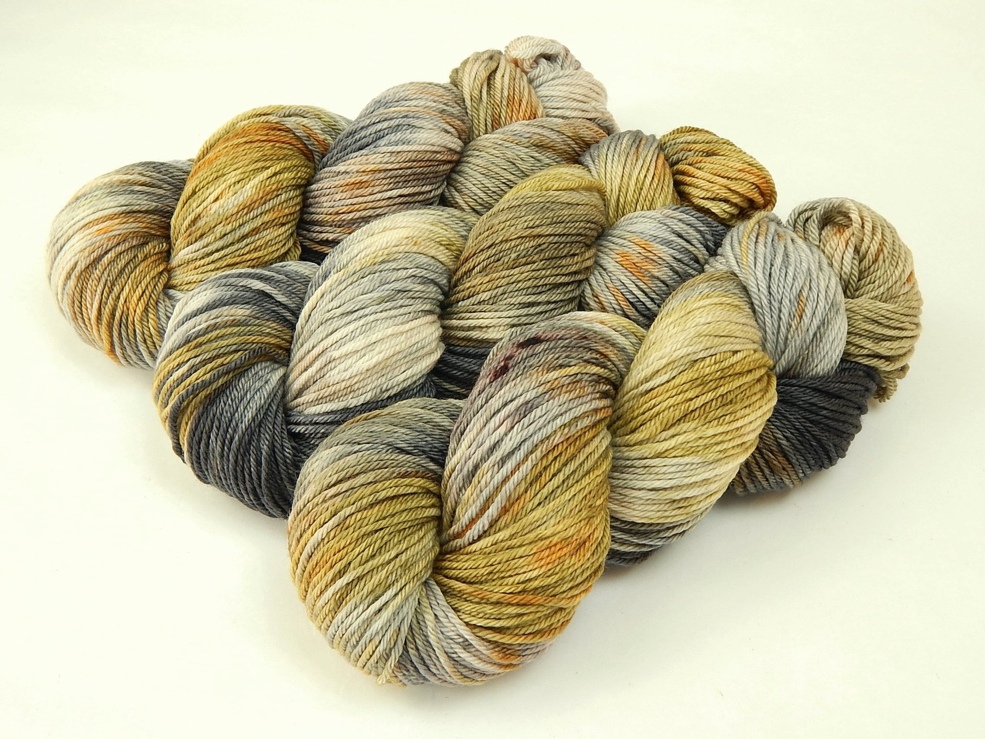 Worsted Weight Hand Dyed Yarn, 100% Superwash Merino Wool - Potluck Greys & Browns - Indie Dyer OOAK Crochet Knitting Yarn, Gray Gold Tan
