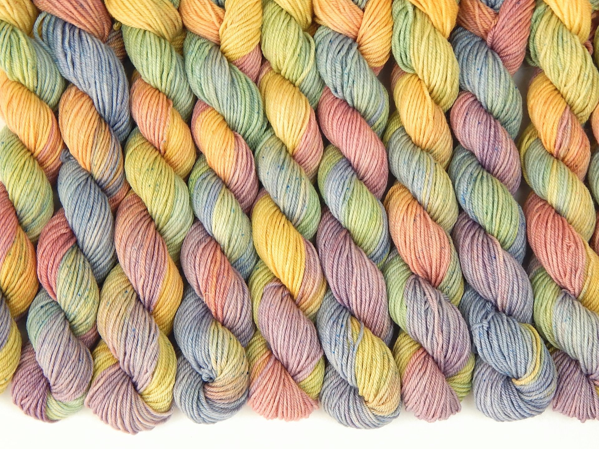 Hand Dyed Yarn 20g Mini Skeins, Sock Fingering Weight, 4 Ply Superwash Merino Wool - Potluck Pastels - Multicolor Lavender Blue Green Yellow Pink, Indie Dyer Yarn
