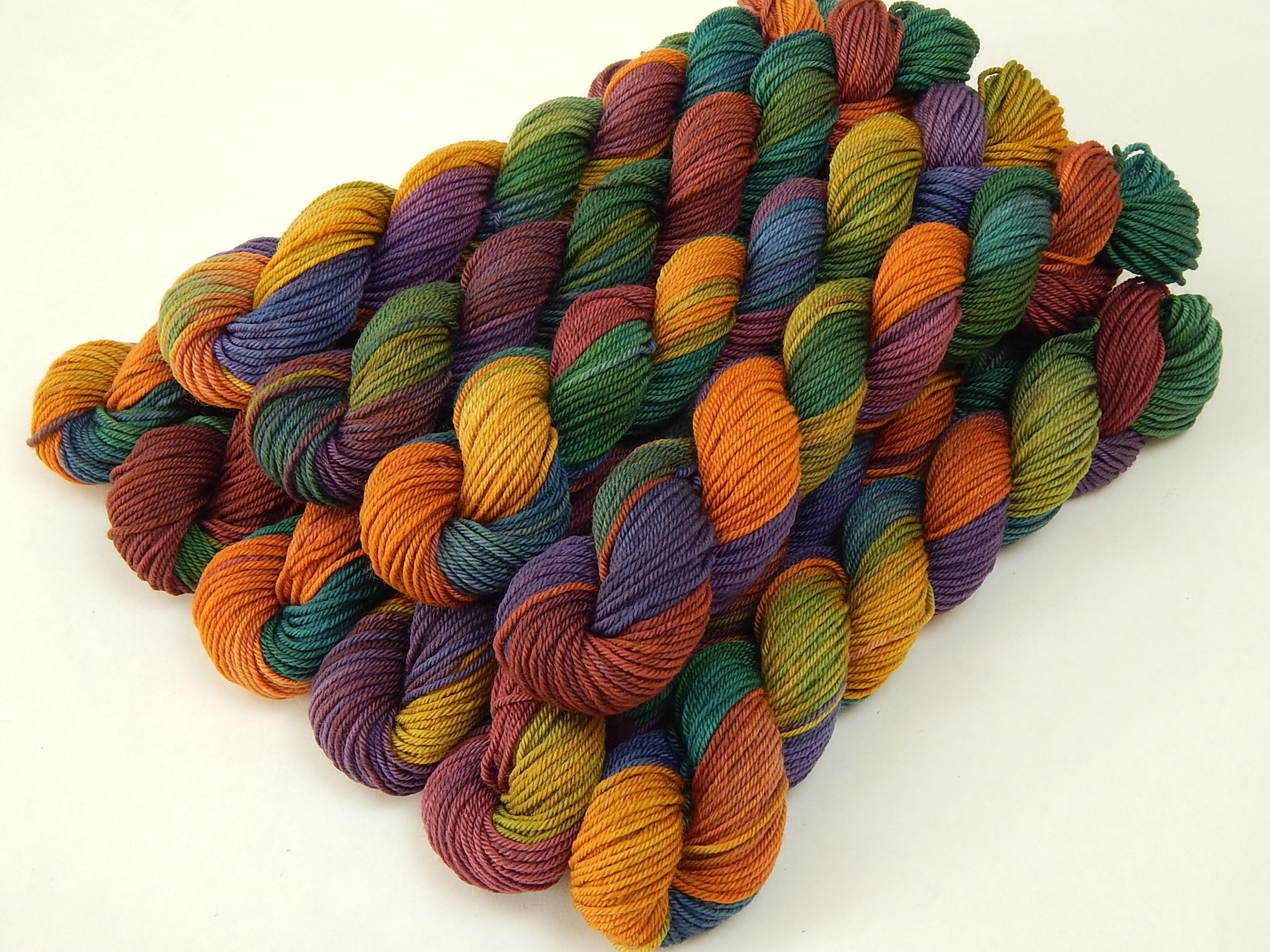 Hand Dyed Yarn 20g Mini Skeins, Sock Fingering Weight, 4 Ply Superwash Merino Wool - Potluck Rainbow - Multicolor Jeweltone Indie Dyer Yarn
