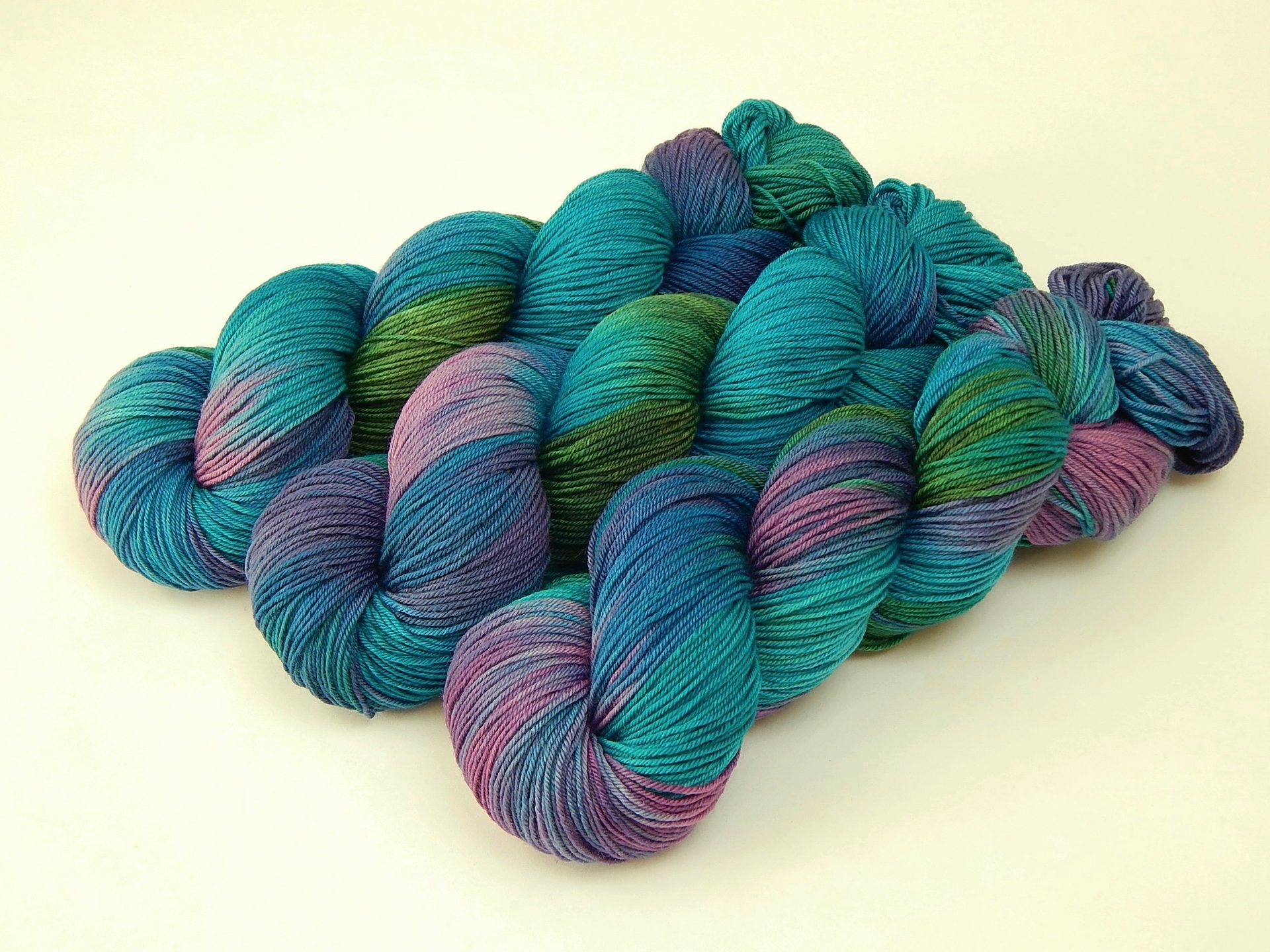 Hand Dyed Sock Yarn, Fingering Weight 4 Ply Superwash Merino Wool - Aegean Multi - Turquoise Blue Green Purple Knitting Yarn, Indie Hand Dyed Yarn