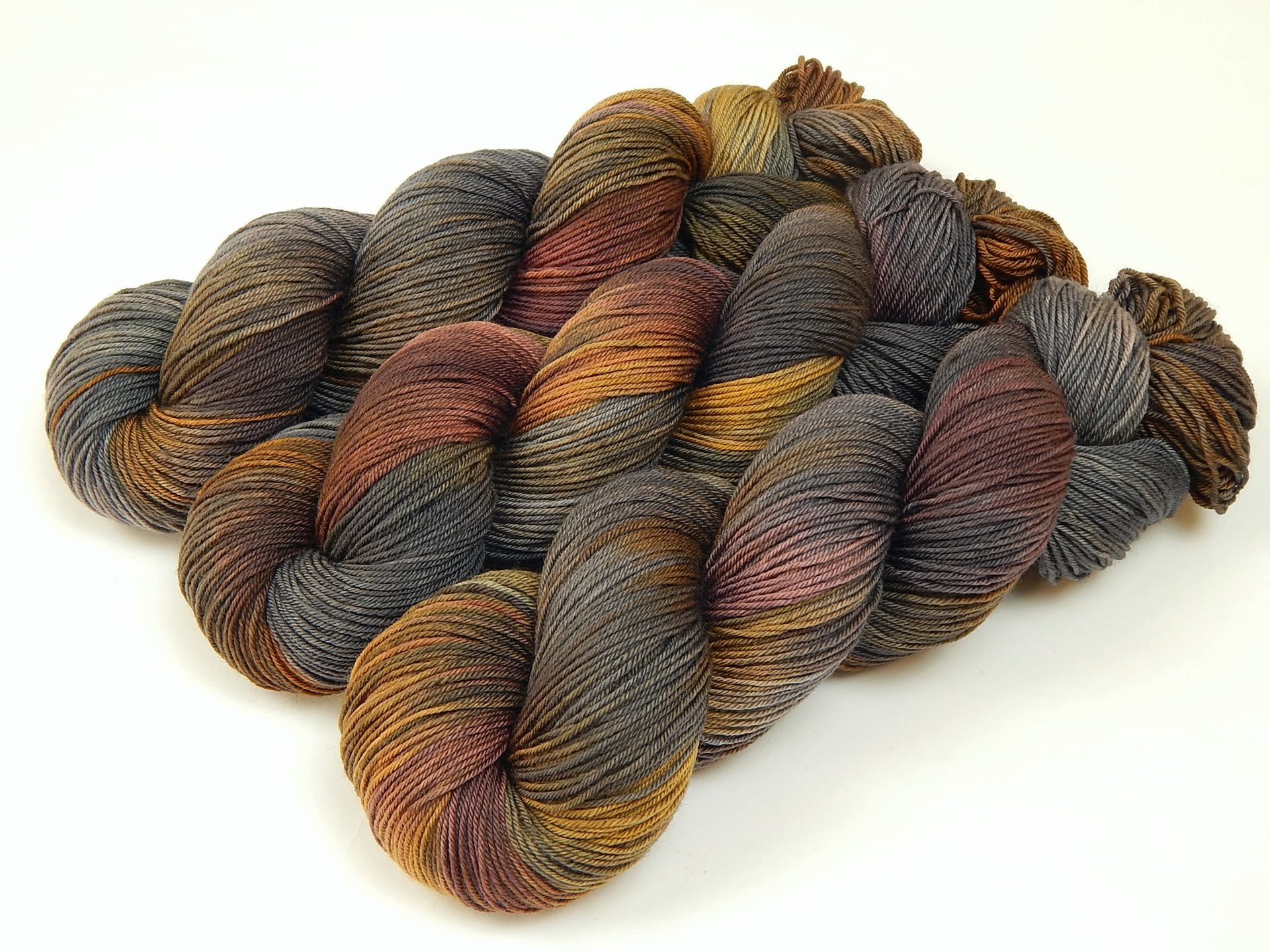 Hand Dyed Yarn, Fingering Sock Weight 4 Ply Superwash Merino Wool - Agate - Indie Dyer Gray Brown Gold Knitting Yarn, Earthy Multicolor