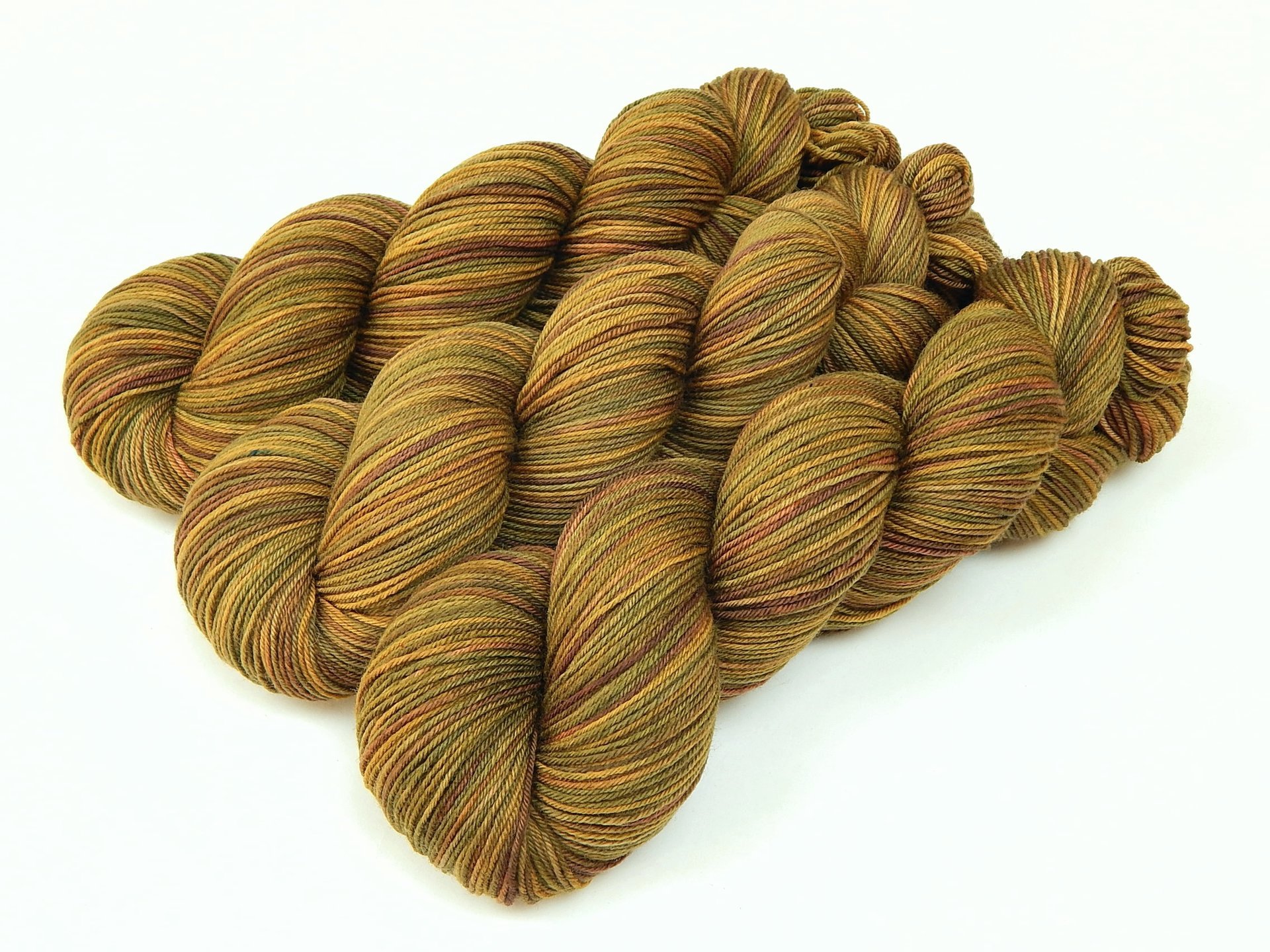 Hand Dyed Yarn, Fingering Sock Weight 4 Ply Superwash Merino Wool - Antique Brass - Indie Knitting Yarn, Gold Olive Brown Handdyed Yarn