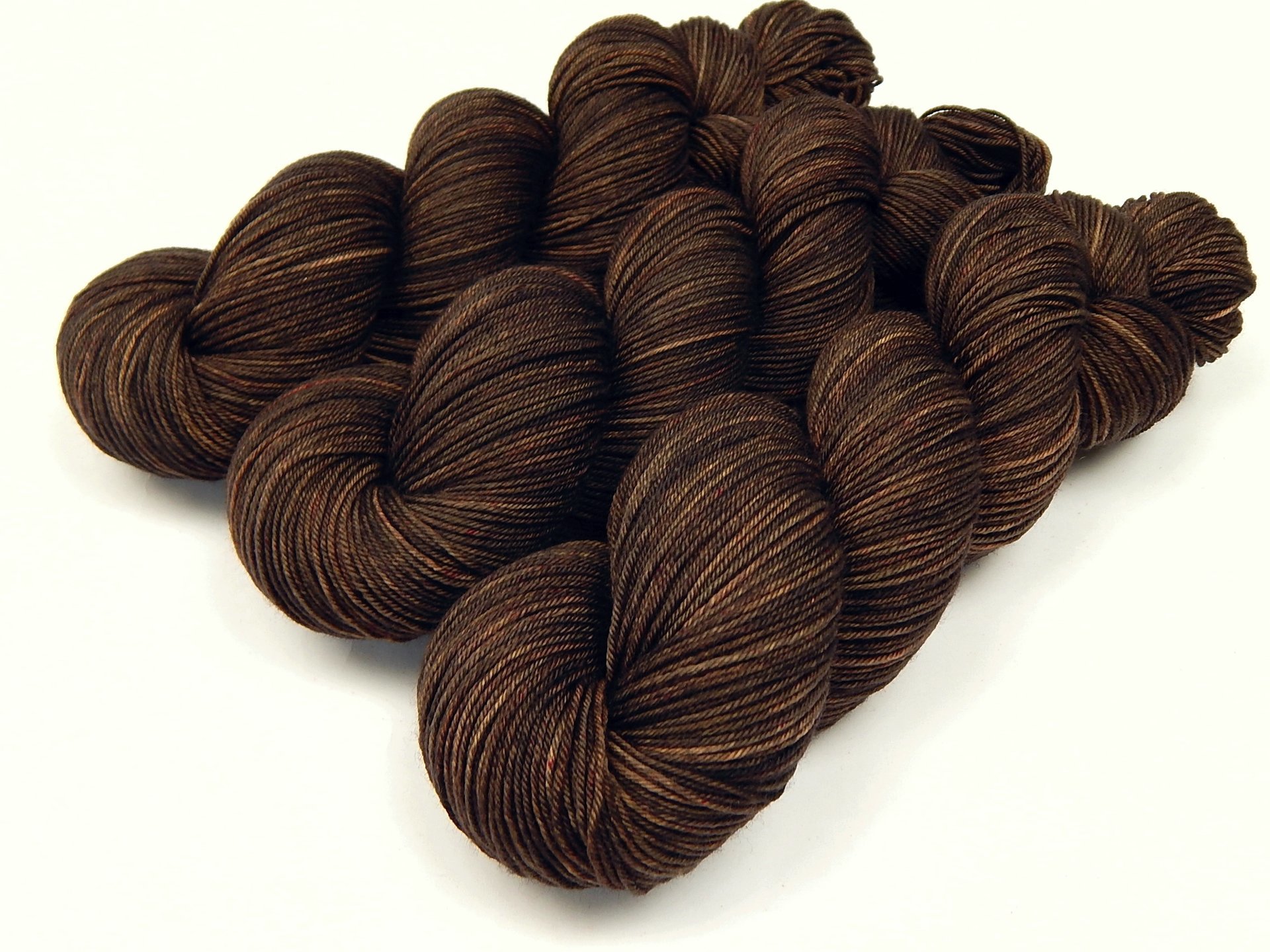 Hand Dyed Yarn, Sock Fingering Weight 4 Ply Superwash Merino Wool - Bark Tonal - Indie Knitting Yarn, Chocolate Brown Handdyed Sock Yarn