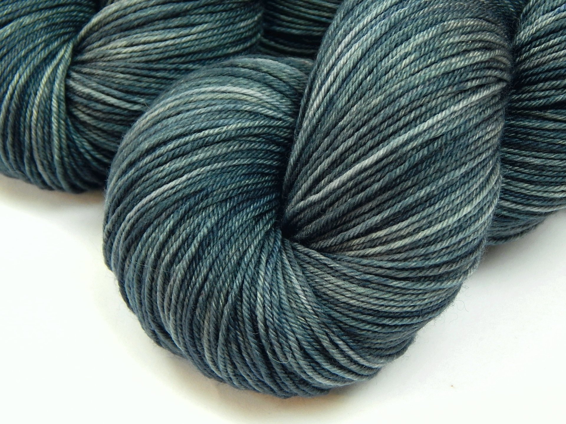 Hand Dyed Yarn, Sock Fingering Weight 4 Ply 100% Superwash Merino Wool - Denim - Indie Dyer Knitting Yarn, Slate Blue Tonal Semi Solid Yarn