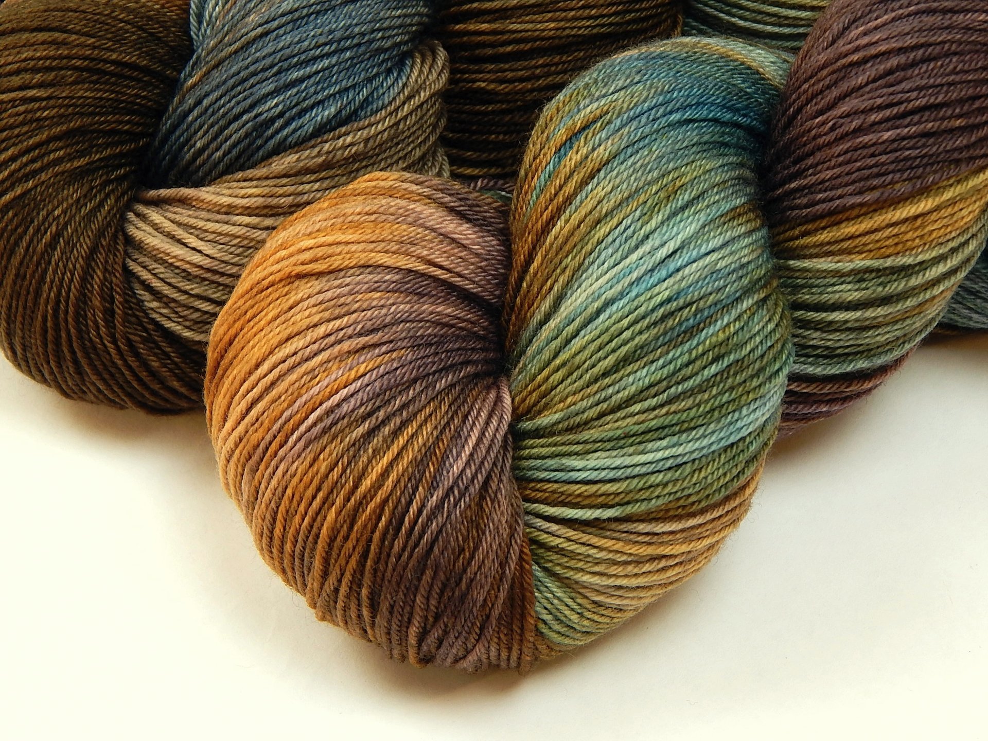 Hand Dyed Yarn, Fingering Sock Weight 4 Ply Superwash Merino Wool - Potluck Blues & Browns - Indie Dyer Earthy Shades Knitting Yarn 