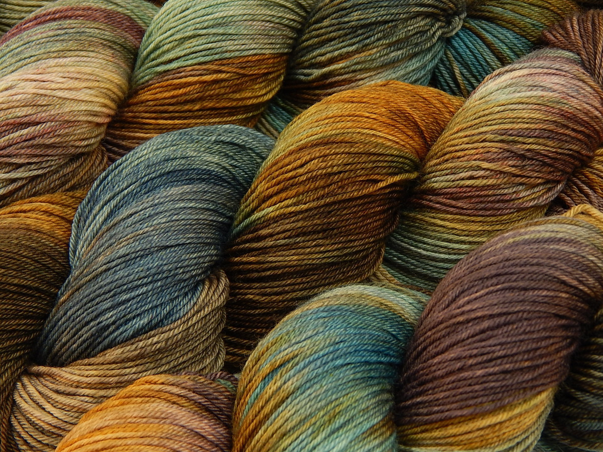 Hand Dyed Yarn, Fingering Sock Weight 4 Ply Superwash Merino Wool - Potluck Blues & Browns - Indie Dyer Earthy Shades Knitting Yarn 