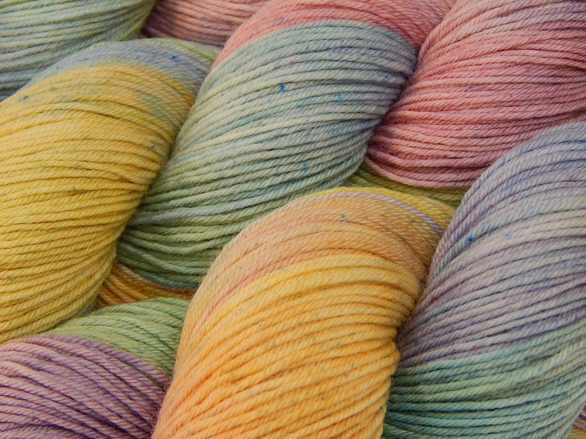 Hand Dyed Yarn, Fingering Sock Weight 4 Ply Superwash Merino Wool - Potluck Pastels - Pale Shades of Blue Pink Green Yellow, Indie Dyer Knitting Yarn
