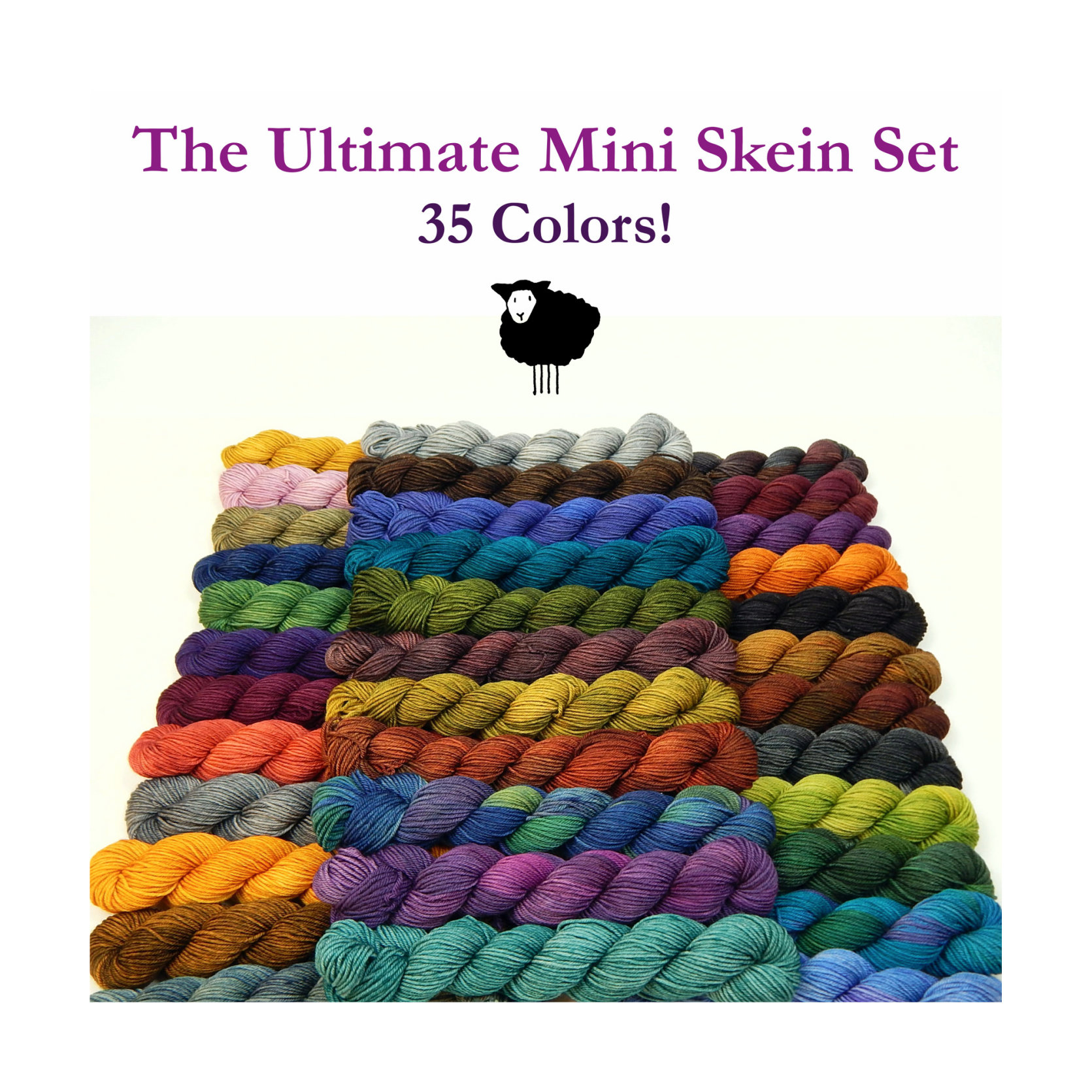 The Ultimate Mini Skein Set - Hand Dyed Yarn, Fingering Weight 4 Ply Superwash Merino Wool, Hand Dyed Sock Yarn, 35 Mini Skeins in 35 Colors