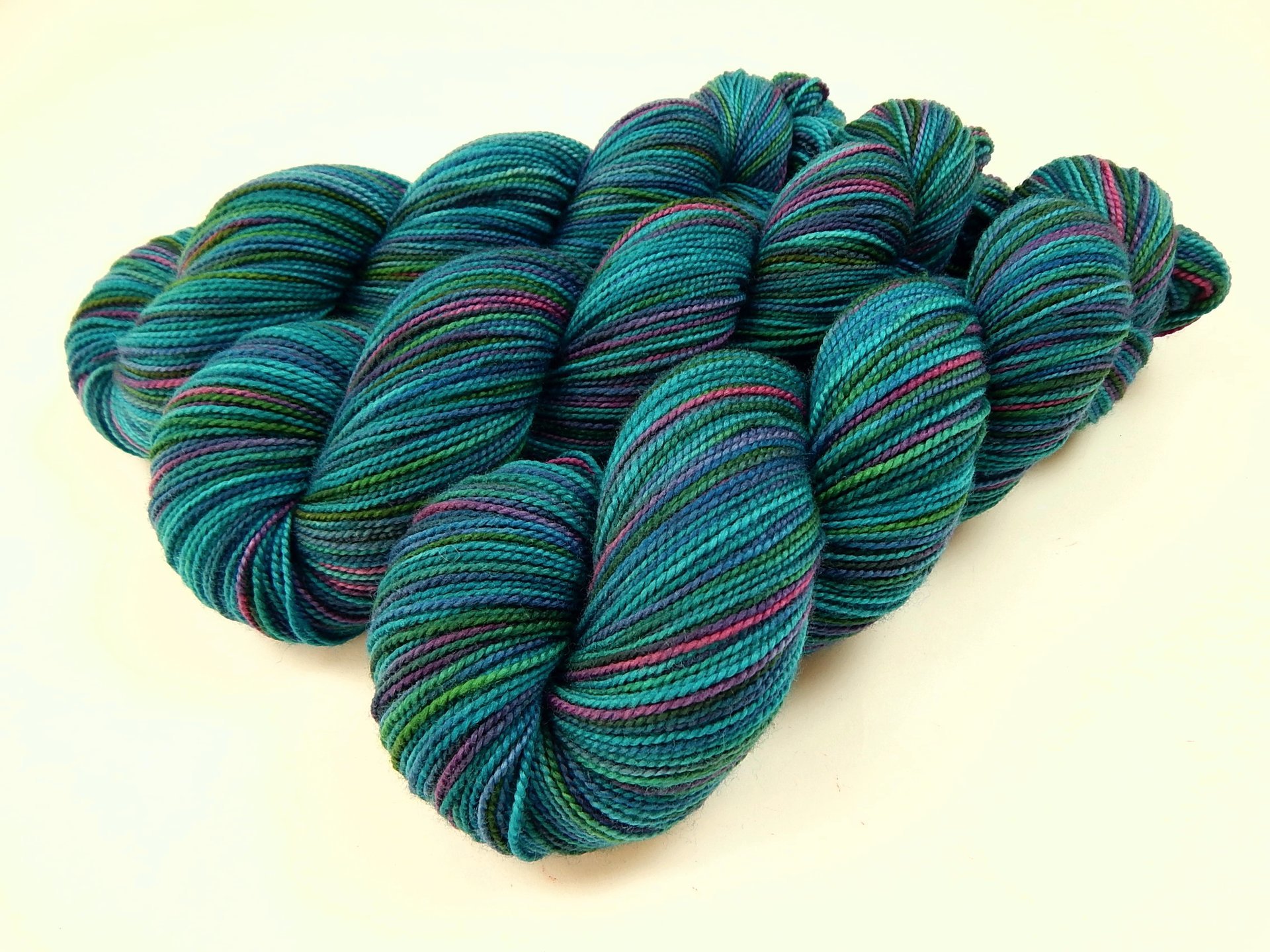 Hand Dyed Yarn, Sock Fingering Weight Superwash 100% Merino Wool - Aegean Multi - Indie Dyed Yarn, Turquoise Blue Green Hand Dyed Sock Yarn
