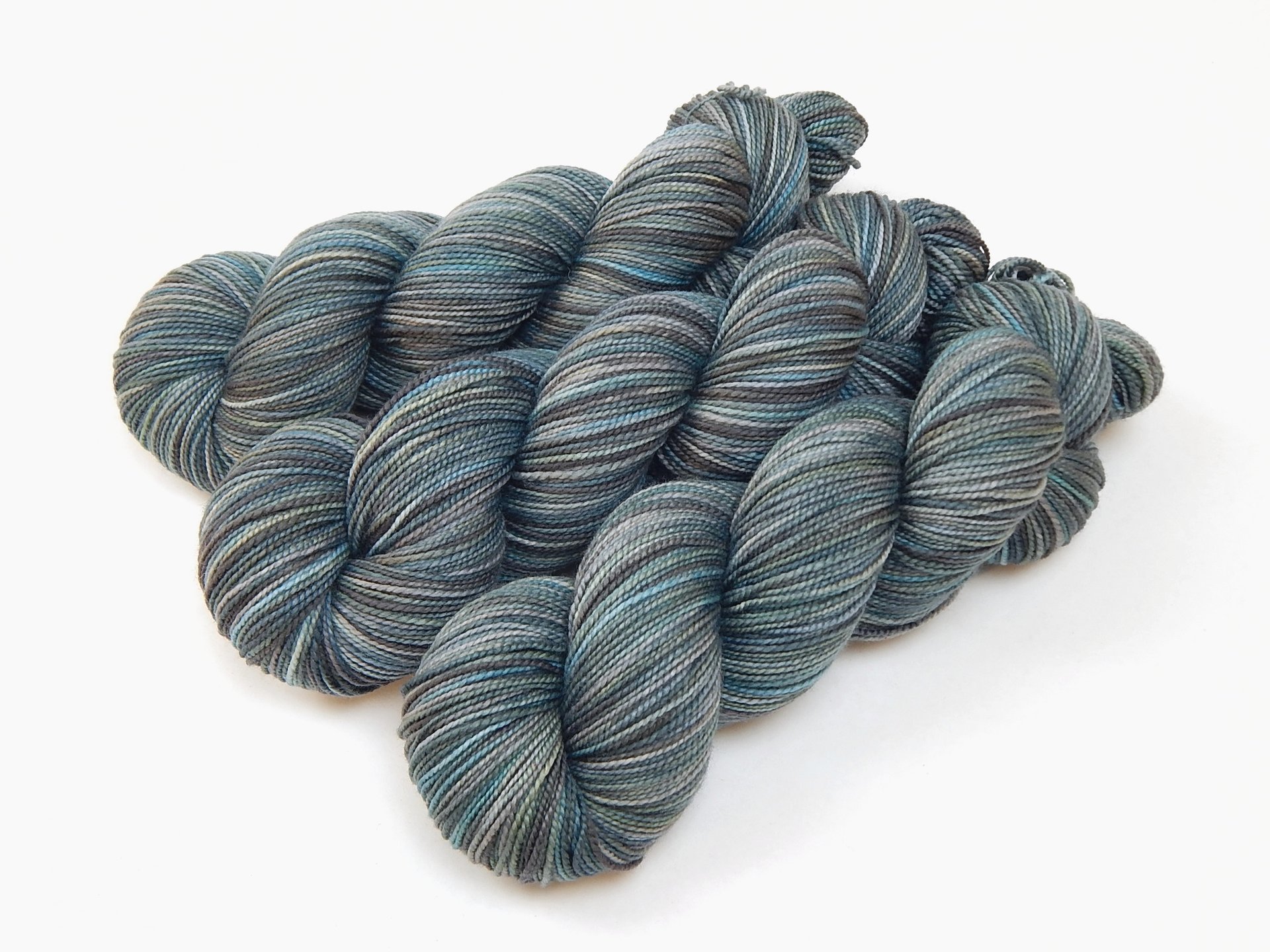 Hand Dyed Sock Yarn, Fingering Weight Superwash 100% Merino Wool - Storm Clouds - Indie Dyer Knitting Yarn, Blue Grey Gray Variegated Yarn