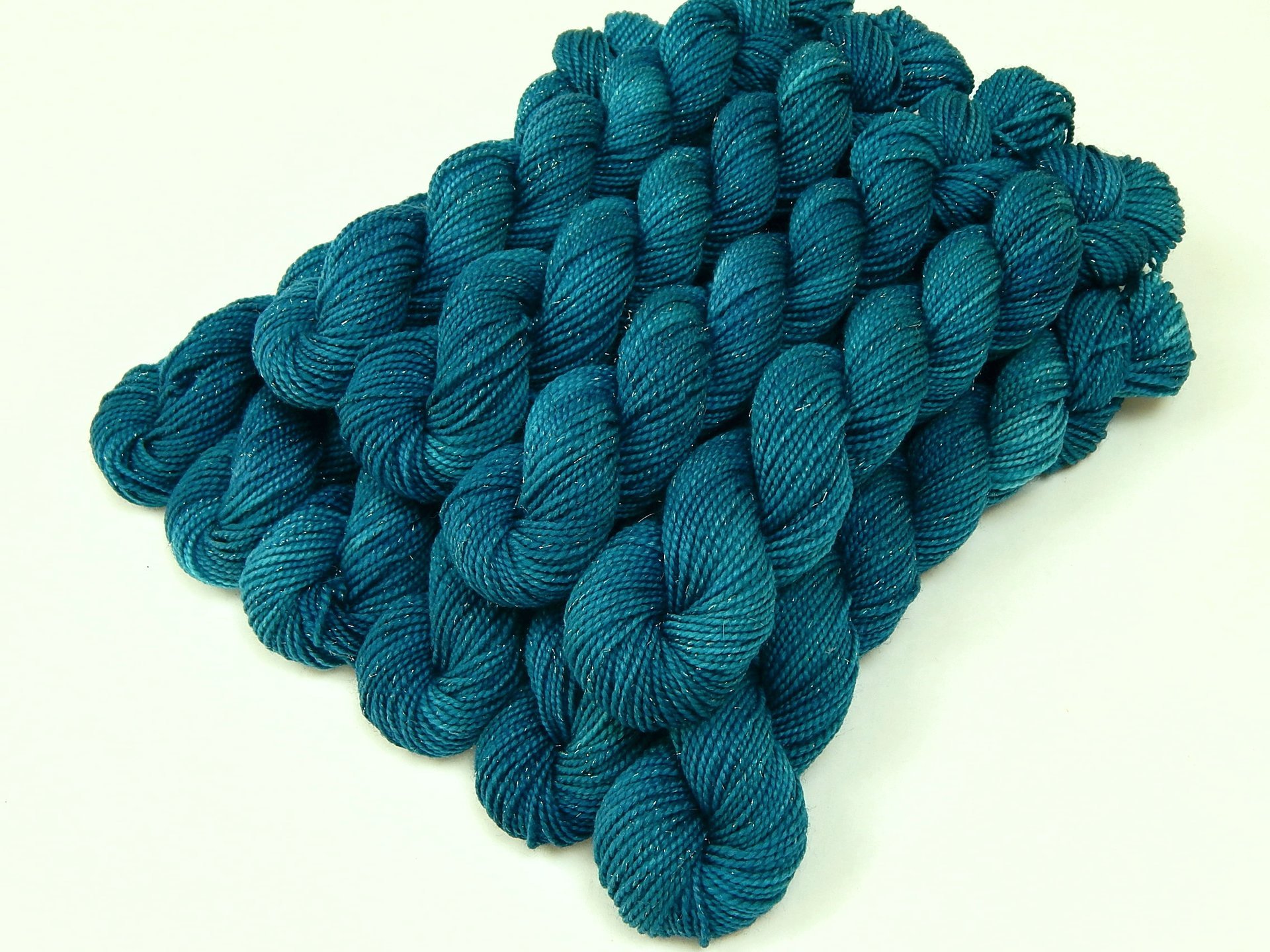 Limited Edition! Sock Yarn Mini Skeins, Fingering Weight Superwash Merino Wool & Nylon - AEGEAN SPARKLE - Blue Green Turquoise Knitting Yarn with Silver Sparkles