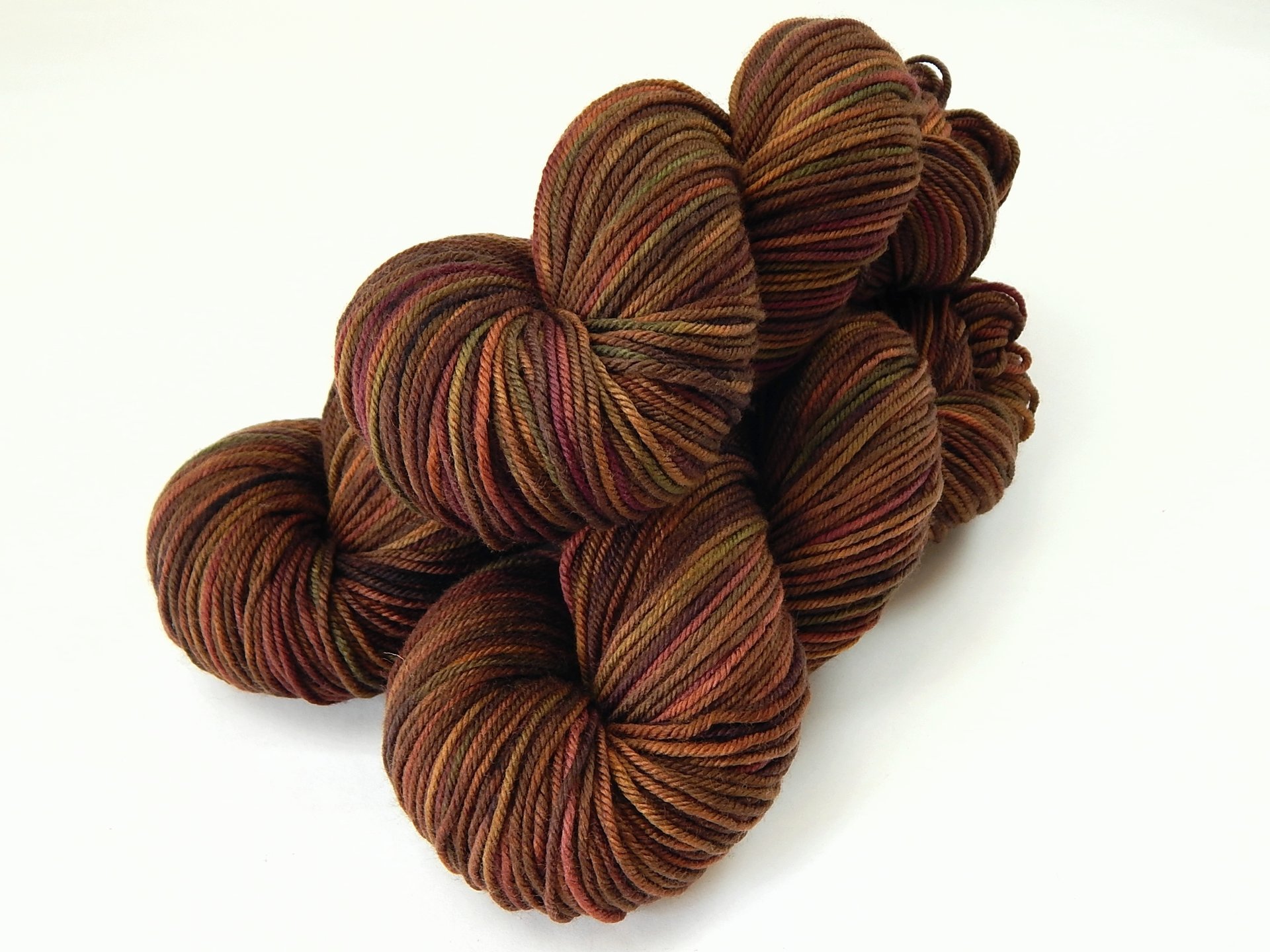 Hand Dyed Yarn, DK Weight Superwash Merino Wool - Clove Multi - Brown Burgundy Gold Indie Dyed Knitting Yarn