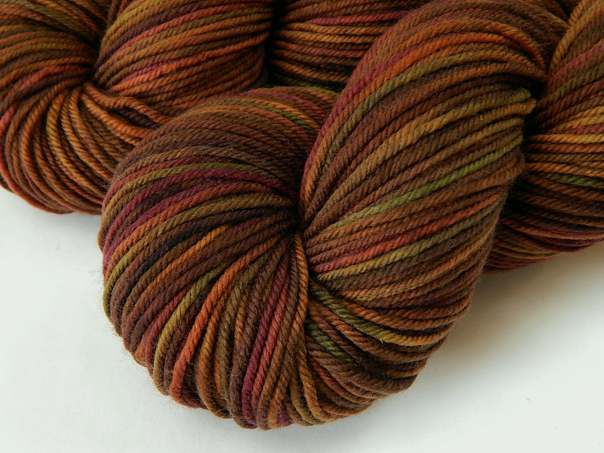 Hand Dyed Yarn, DK Weight Superwash Merino Wool - Clove Multi - Brown Burgundy Gold Indie Dyed Knitting Yarn