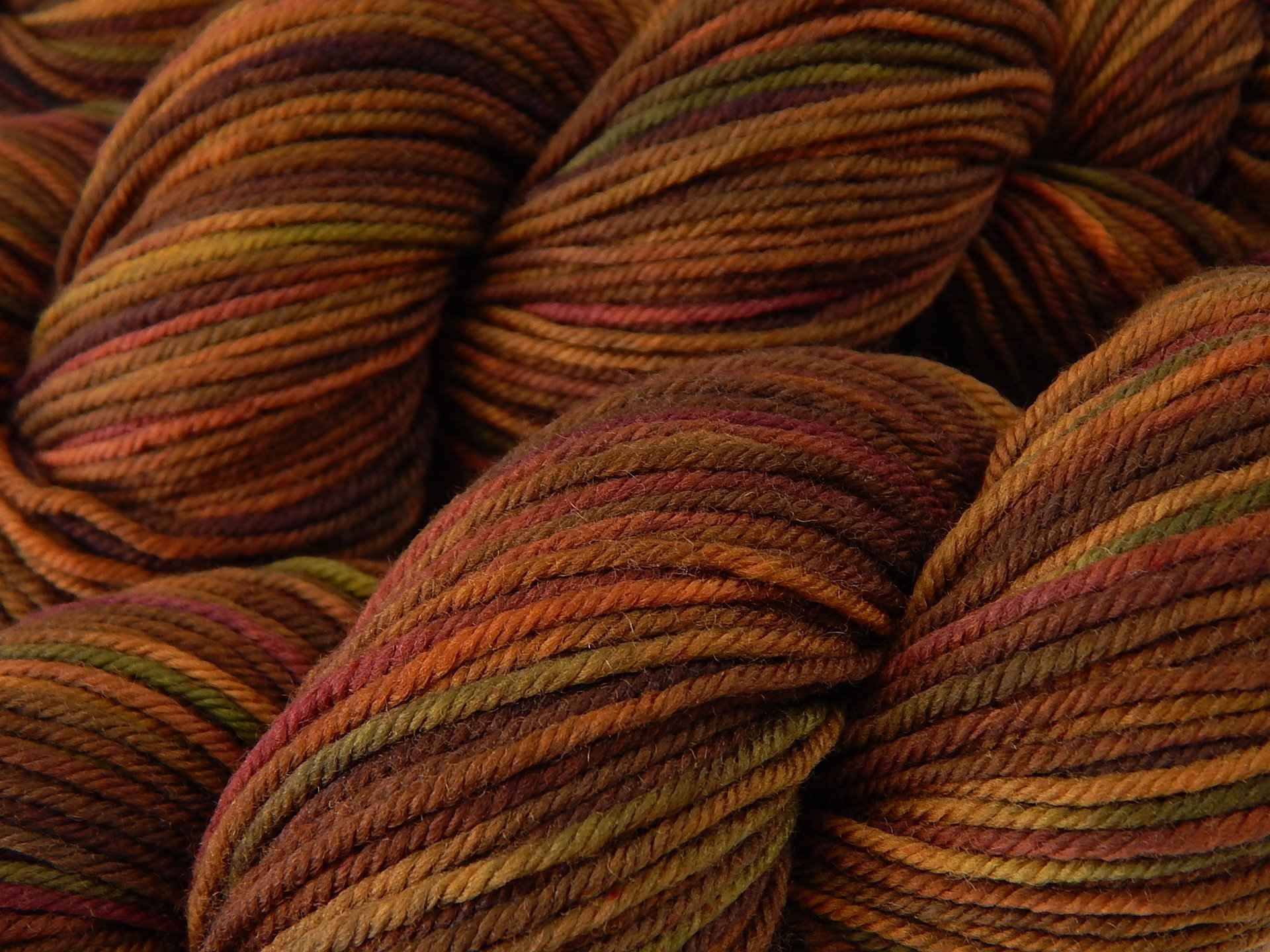 Hand Dyed Yarn, DK Weight Superwash Merino Wool - Clove Multi - Brown Burgundy Gold Indie Dyed Knitting Yarn