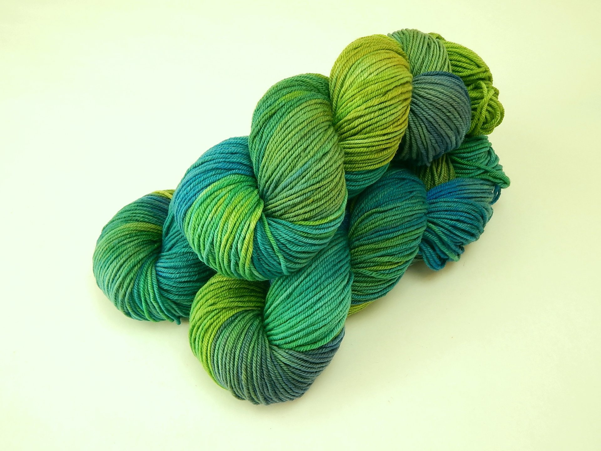 Hand Dyed Yarn, DK Weight Superwash Merino Wool - Potluck Blues & Greens - Colorful Tropical Shades, Indie Dyer Knitting Yarn