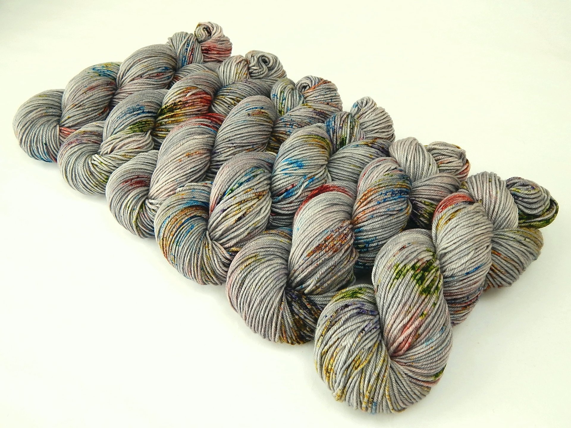 Hand Dyed Yarn, DK Weight Superwash Merino Wool - Potluck Graffiti - Grey with Speckles Indie Dyed Yarn, Gray Rainbow Speckled Knitting Yarn