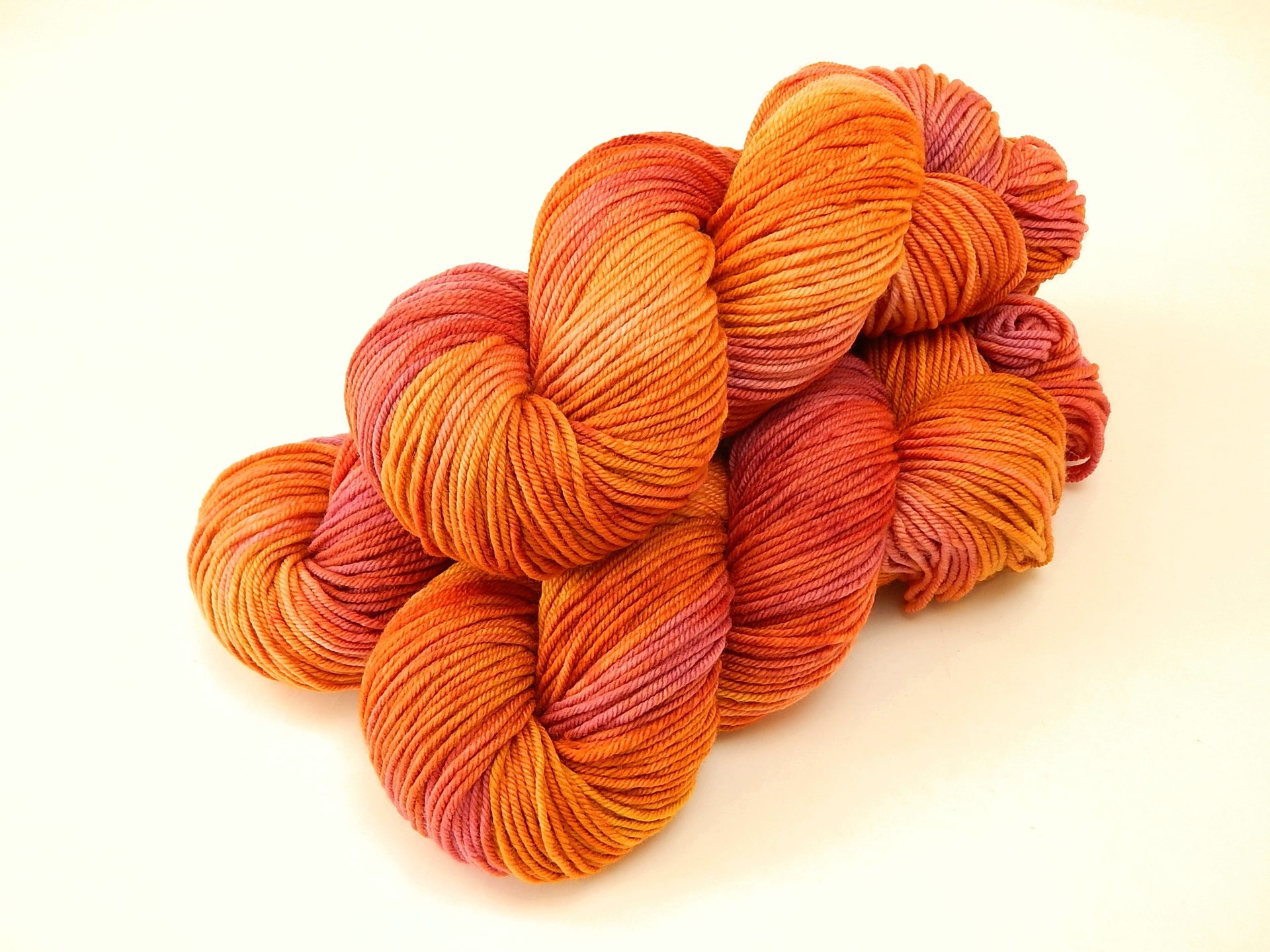 Hand Dyed Yarn, DK Weight Superwash Merino Wool - Potluck Orange & Raspberry - Bright Sunset Shades, Speckled Indie Knitting Yarn 