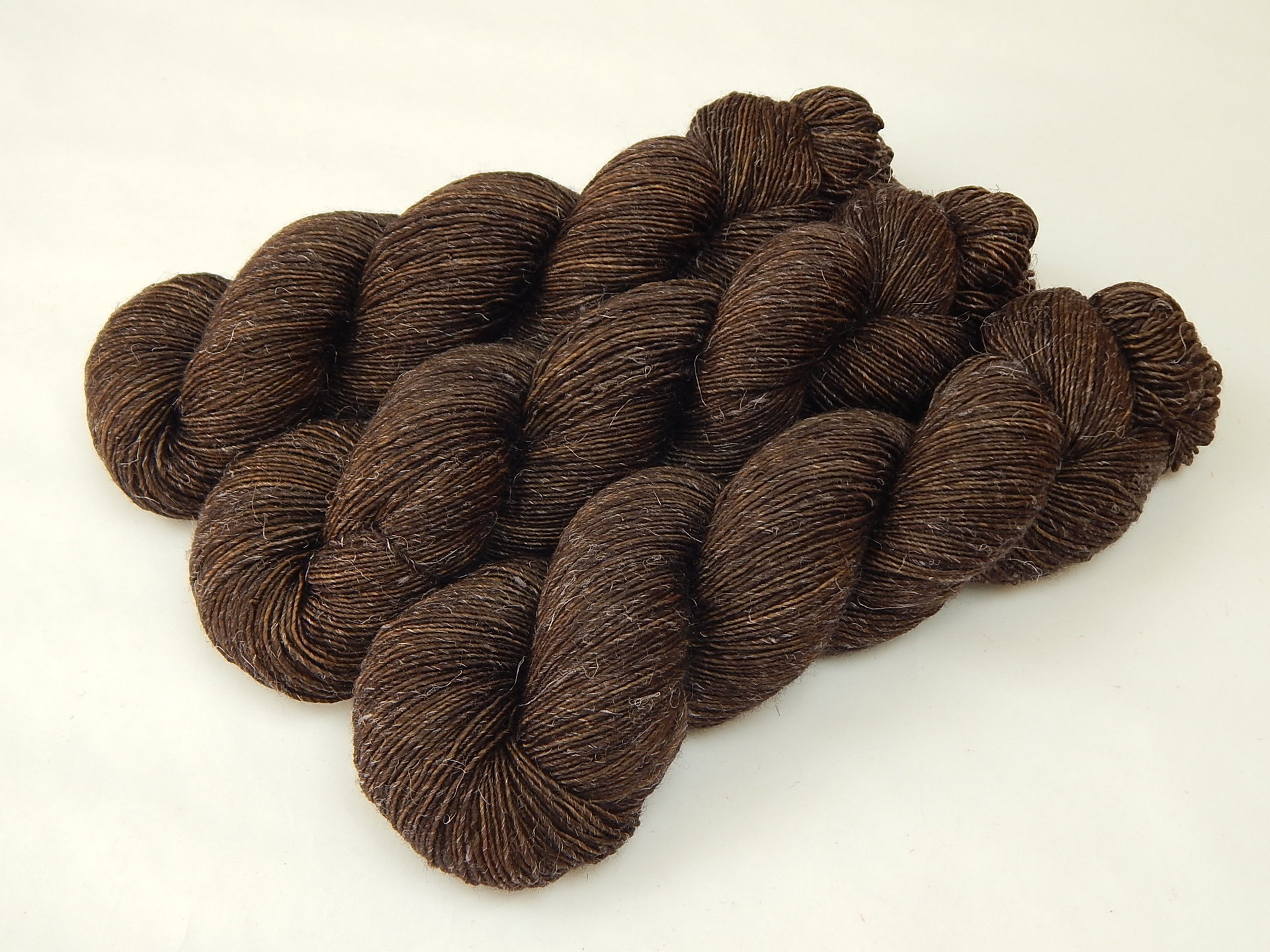 Limited Edition! Hand Dyed Yarn, Sock Fingering Weight Superwash Merino Wool & Linen Blend - Bark Tonal - Indie Dyer Dark Chocolate Brown Knitting Yarn