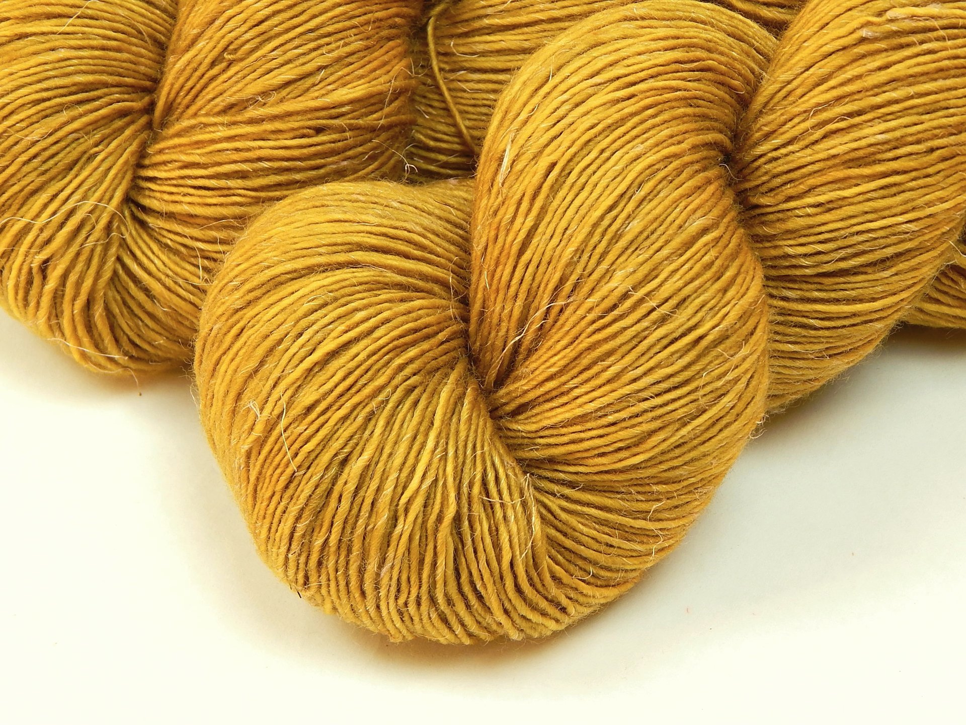 Limited Edition! Hand Dyed Yarn, Sock Fingering Weight Superwash Merino Wool & Linen Blend - Honey Mustard - Indie Dyer Yellow Gold Knitting Yarn