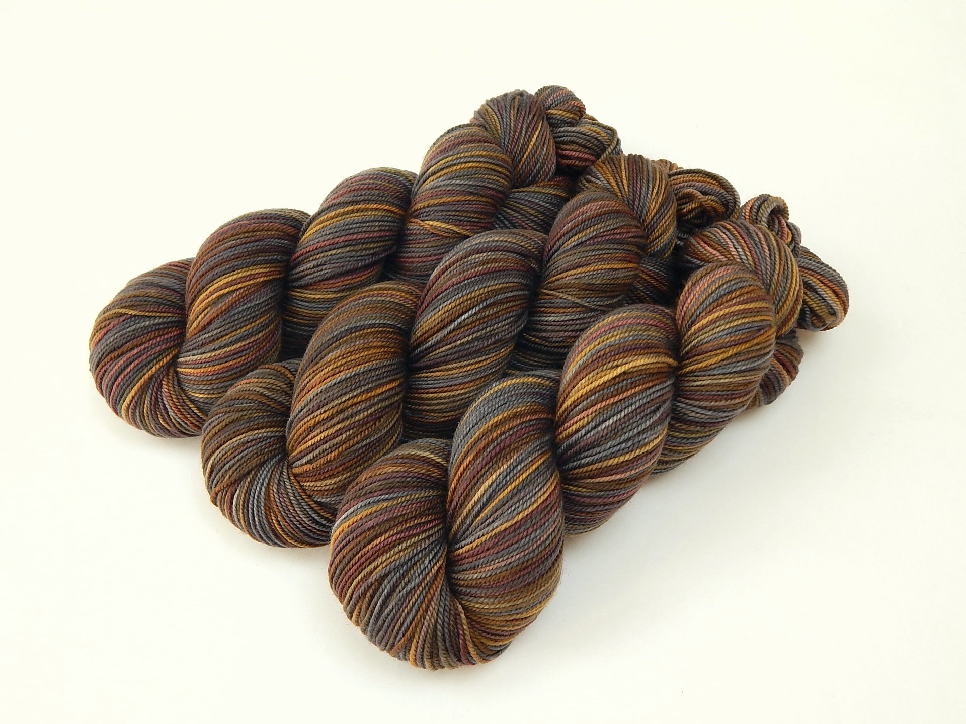 Hand Dyed Yarn, Sport Weight Superwash Merino Wool - Agate - Indie Dyed Grey Gray Brown Gold Knitting Yarn, Earthy Colors Heavier Sock Yarn 