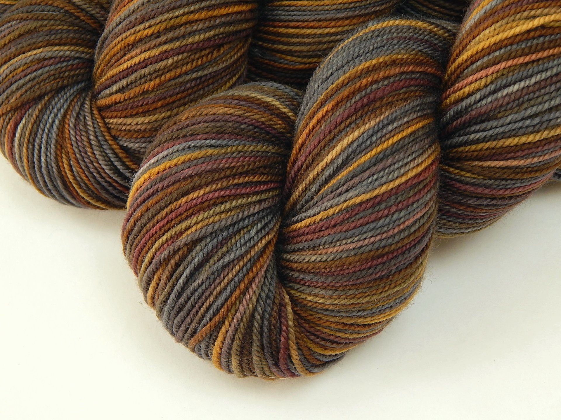 Hand Dyed Yarn, Sport Weight Superwash Merino Wool - Agate - Indie Dyed Grey Gray Brown Gold Knitting Yarn, Earthy Colors Heavier Sock Yarn 