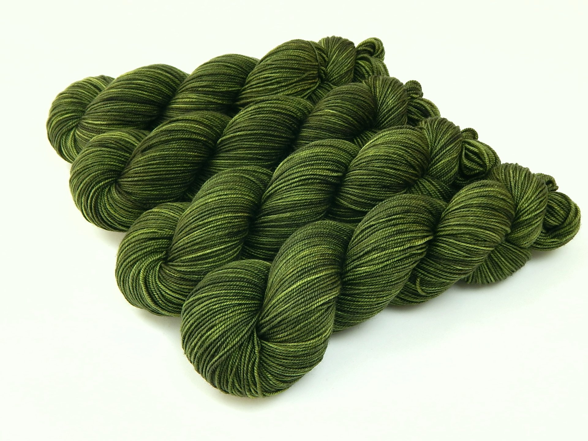 Hand Dyed Yarn, Sport Weight Superwash Merino Wool - Moss Tonal - Olive Green Indie Dyer Knitting Yarn, Semi Solid Kettle Dyed Sock Yarn