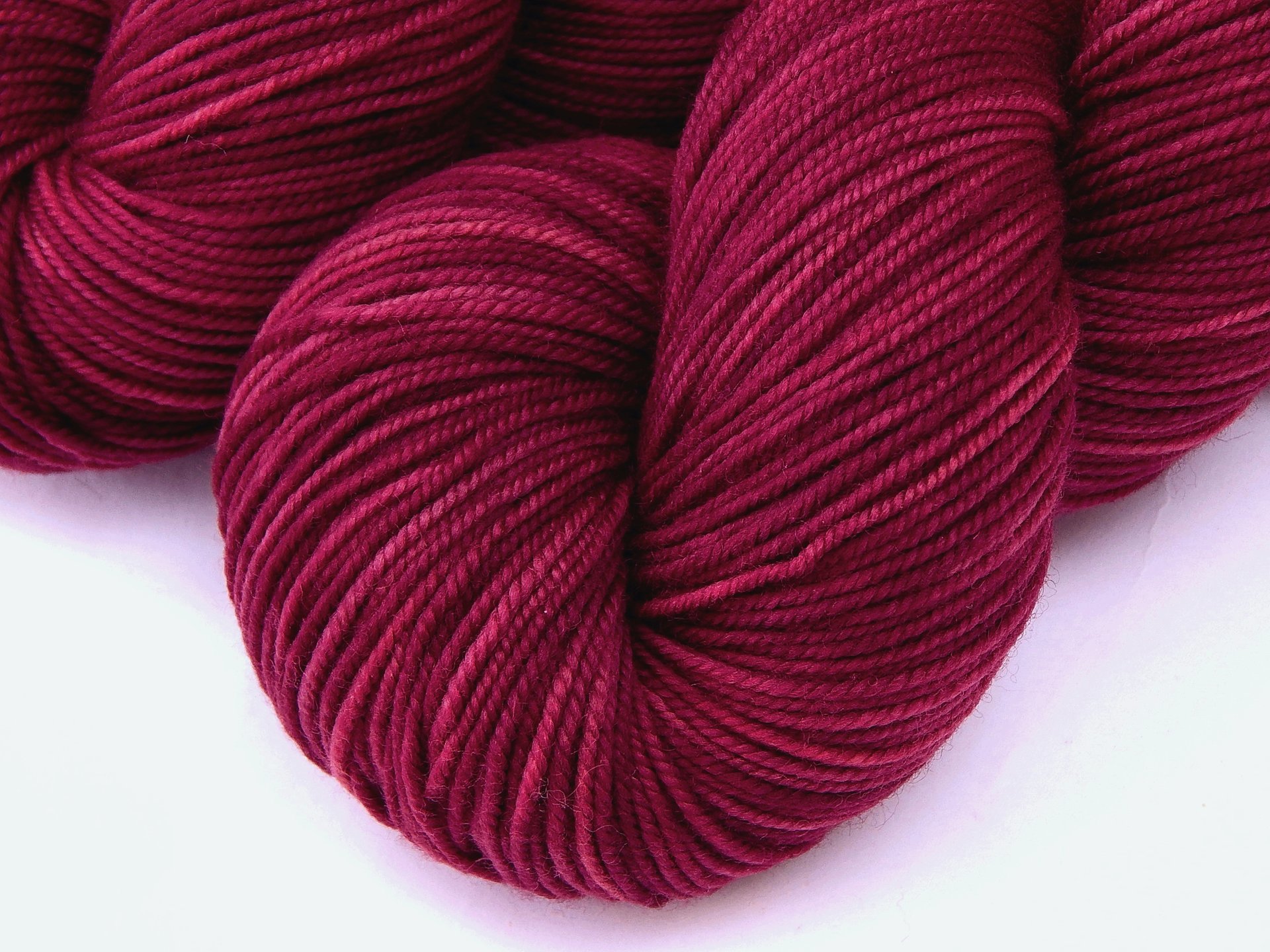 Hand Dyed Yarn, Sport Weight Superwash Merino Wool - Plumberry - Berry Red-Violet Indie Dyer Knitting Yarn, Semi Solid Heavier Sock Yarn