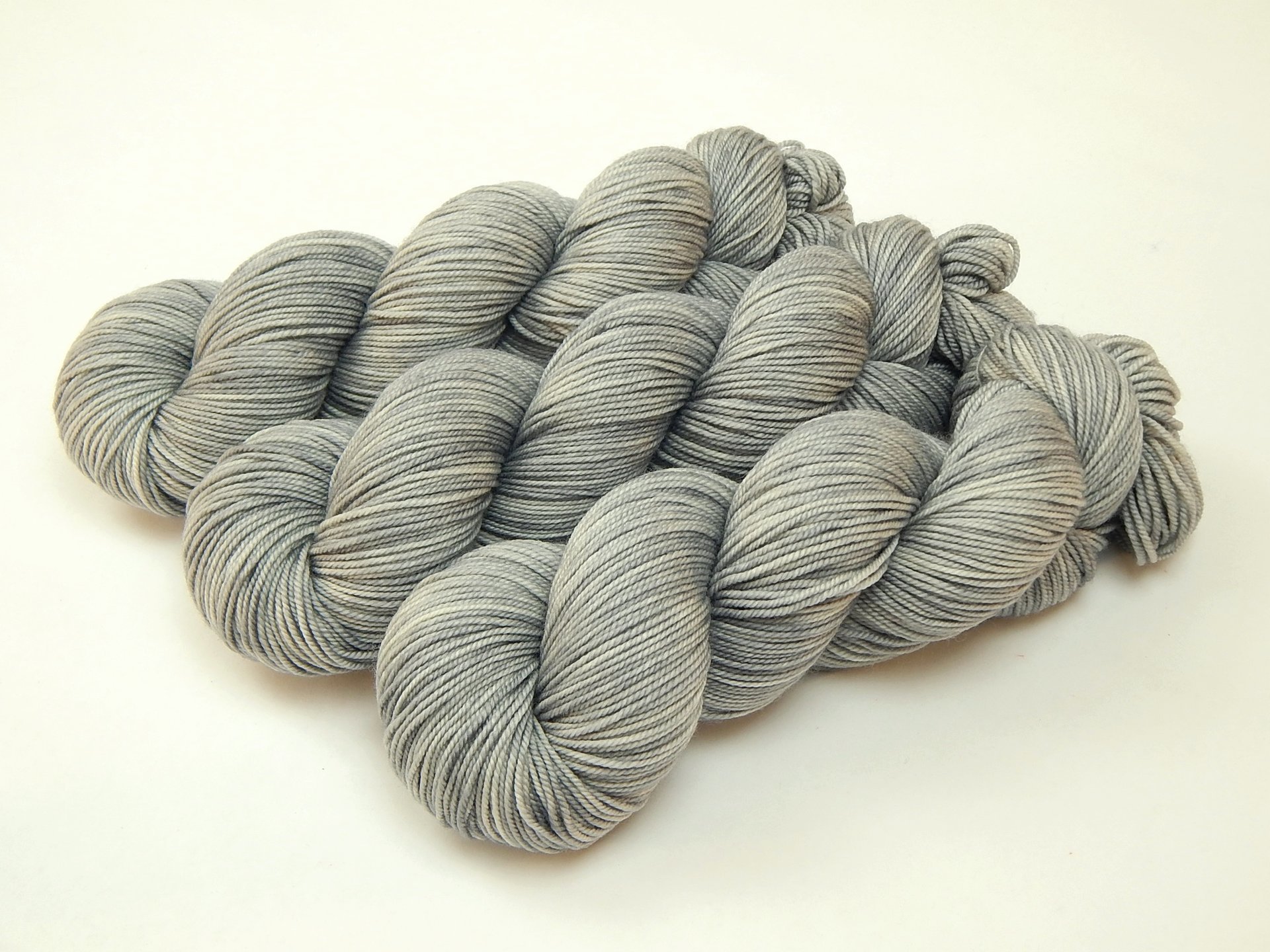 Hand Dyed Yarn, Sport Weight Superwash Merino Wool - Silver Lining - Light Grey Indie Dyer Knitting Yarn, Gray Semi Solid Heavier Sock Yarn