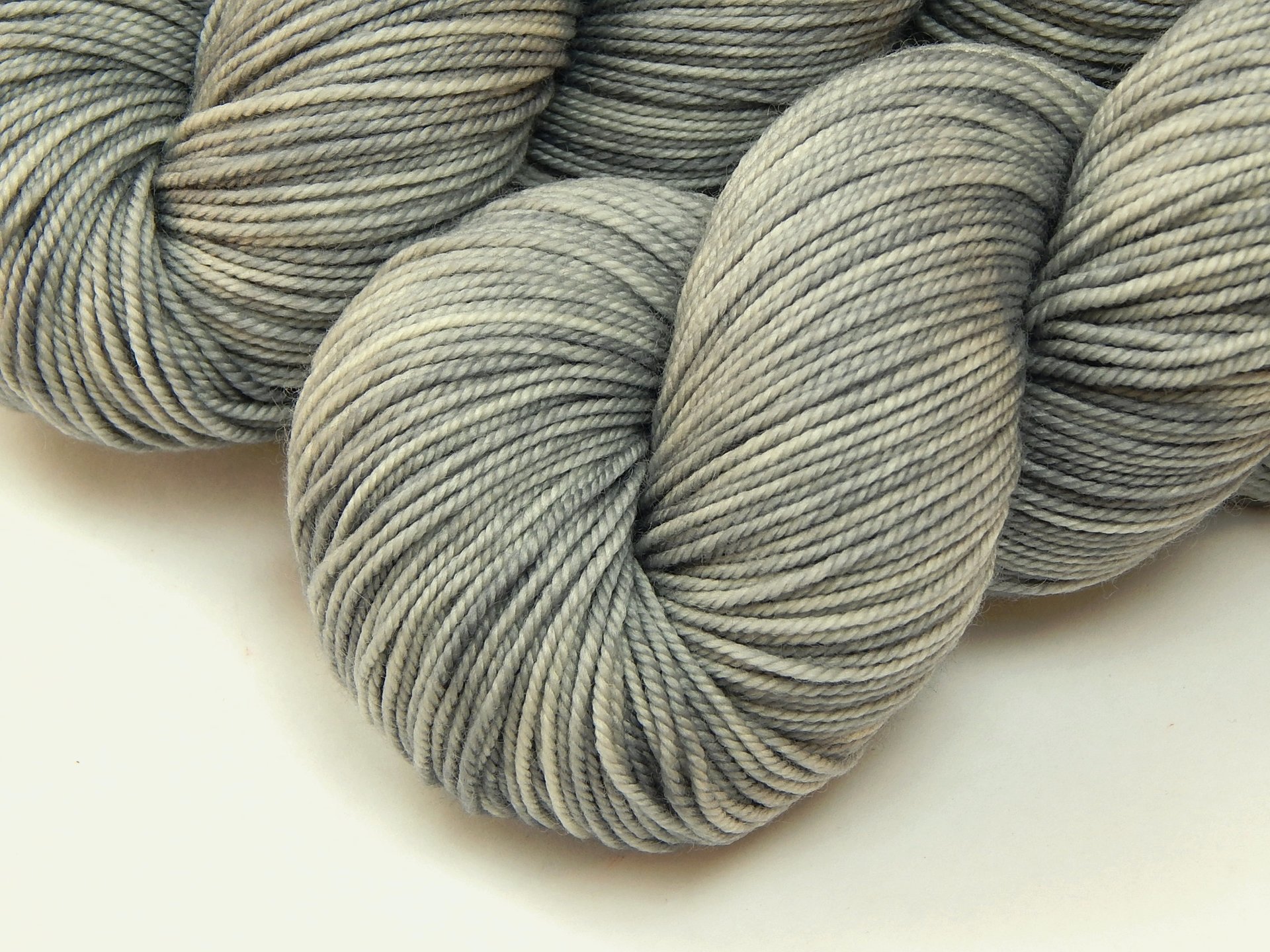 Hand Dyed Yarn, Sport Weight Superwash Merino Wool - Silver Lining - Light Grey Indie Dyer Knitting Yarn, Gray Semi Solid Heavier Sock Yarn