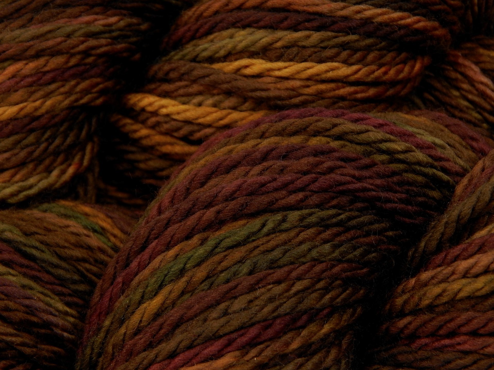 Hand Dyed Yarn, Bulky Weight 100% Superwash Merino Wool - Clove Multi - Brown Gold Red Green Variegated Chunky Knitting Yarn