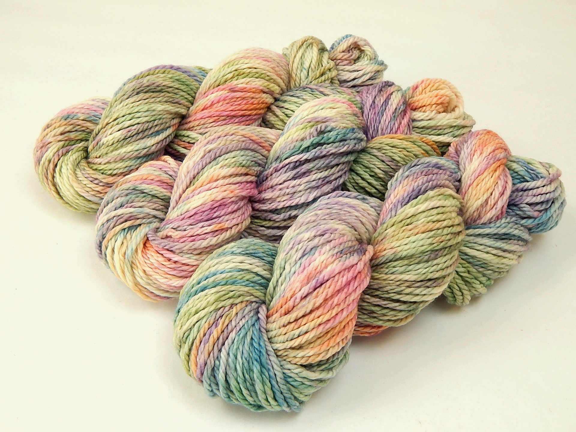 Hand Dyed Yarn, Bulky Weight Superwash Merino Wool - Potluck Pastels - Indie Dyer Blue Green Pink Purple White Speckled Chunky Knitting Yarn