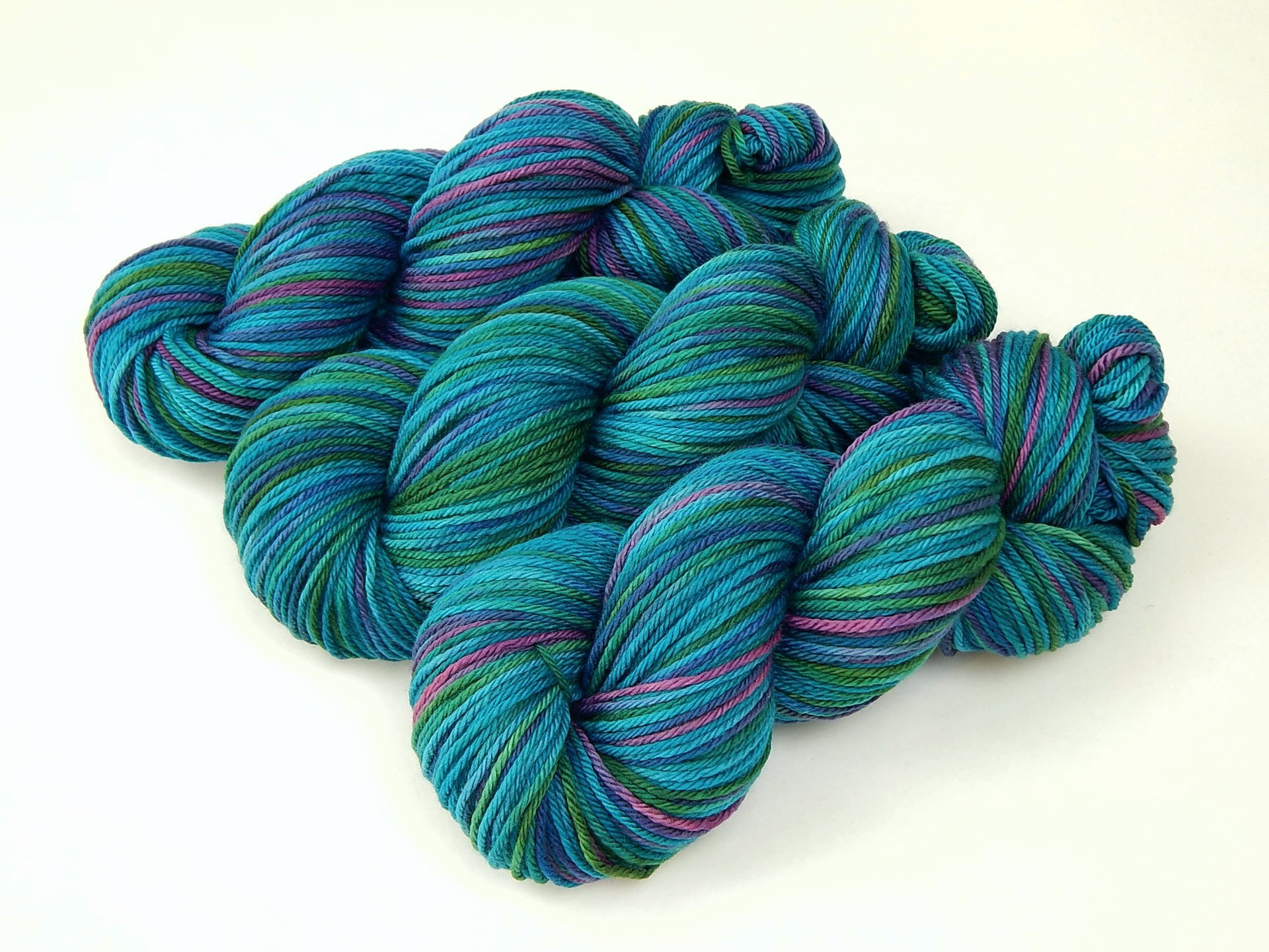 Hand Dyed Yarn, Worsted Weight Superwash Merino Wool - Aegean Multi - Soft Indie Dyed Knitting Yarn, Multicolor Turquoise Blue Green Yarn