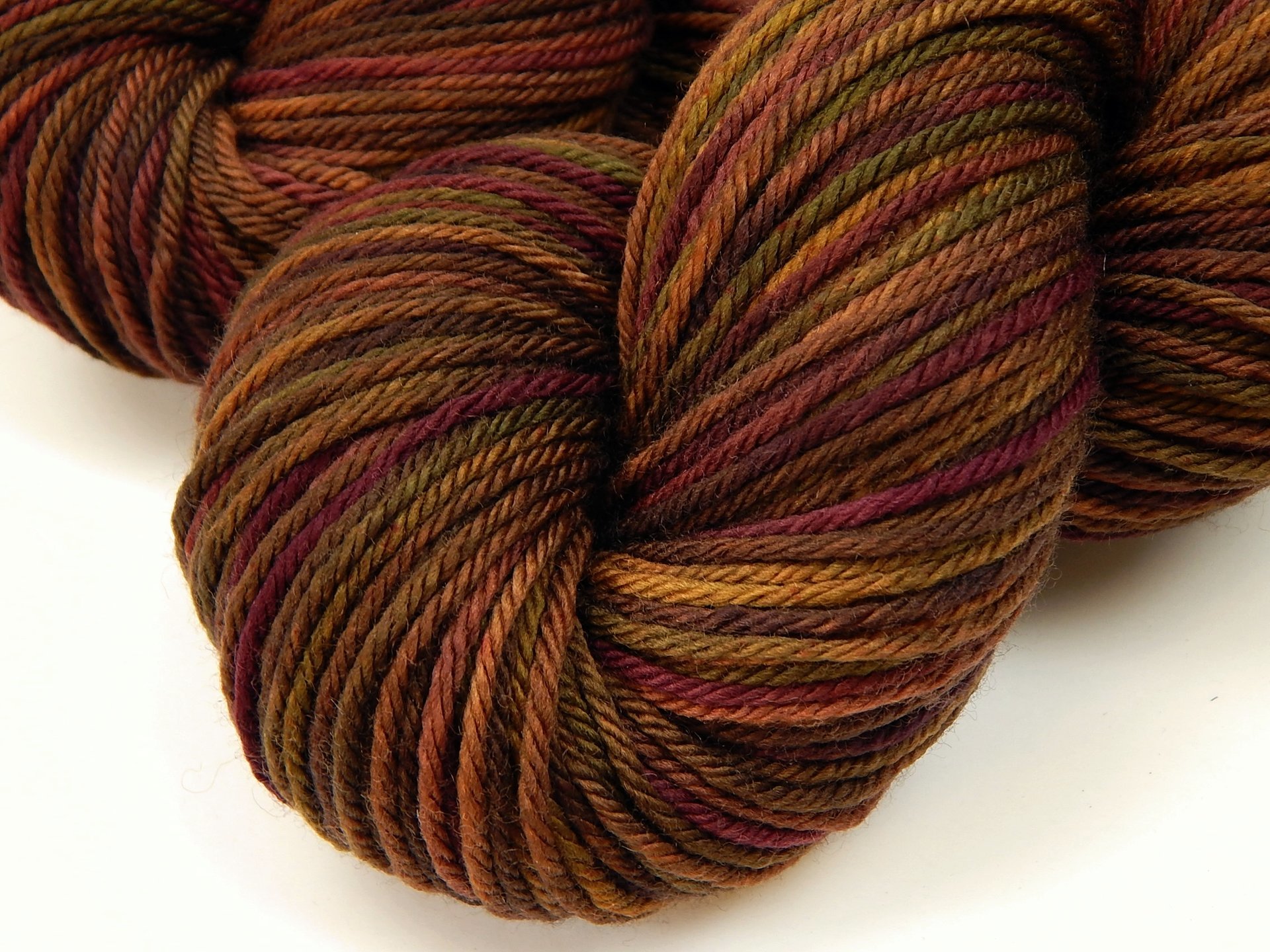 Hand Dyed Yarn, Worsted Weight Superwash Merino Wool - Clove Multi - Indie Dyer Brown Gold Red Knitting Crochet Supply, Autumn Fall Colors 