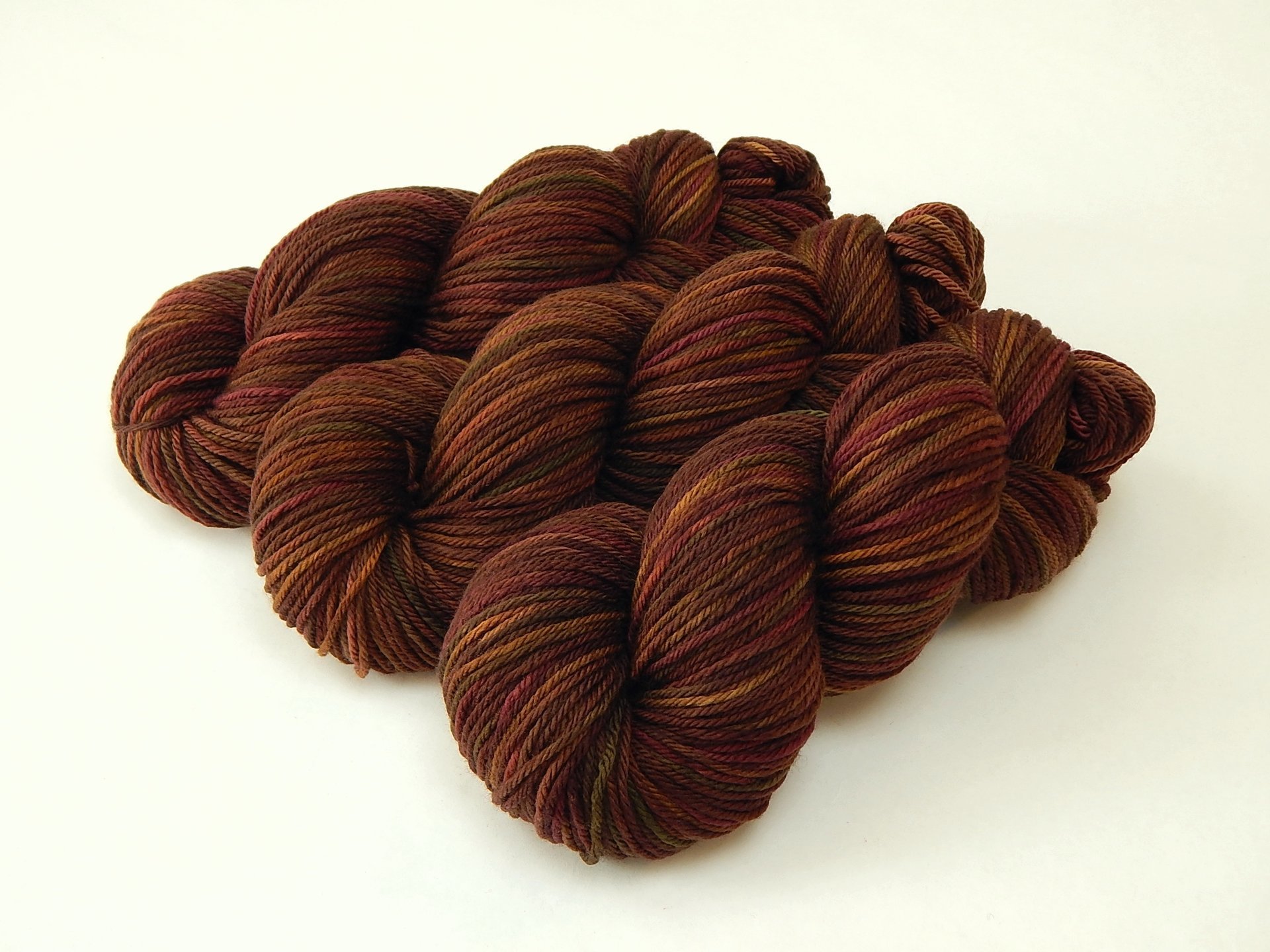 Hand Dyed Yarn, Worsted Weight Superwash Merino Wool - Clove Multi - Indie Dyer Brown Gold Red Knitting Crochet Supply, Autumn Fall Colors 