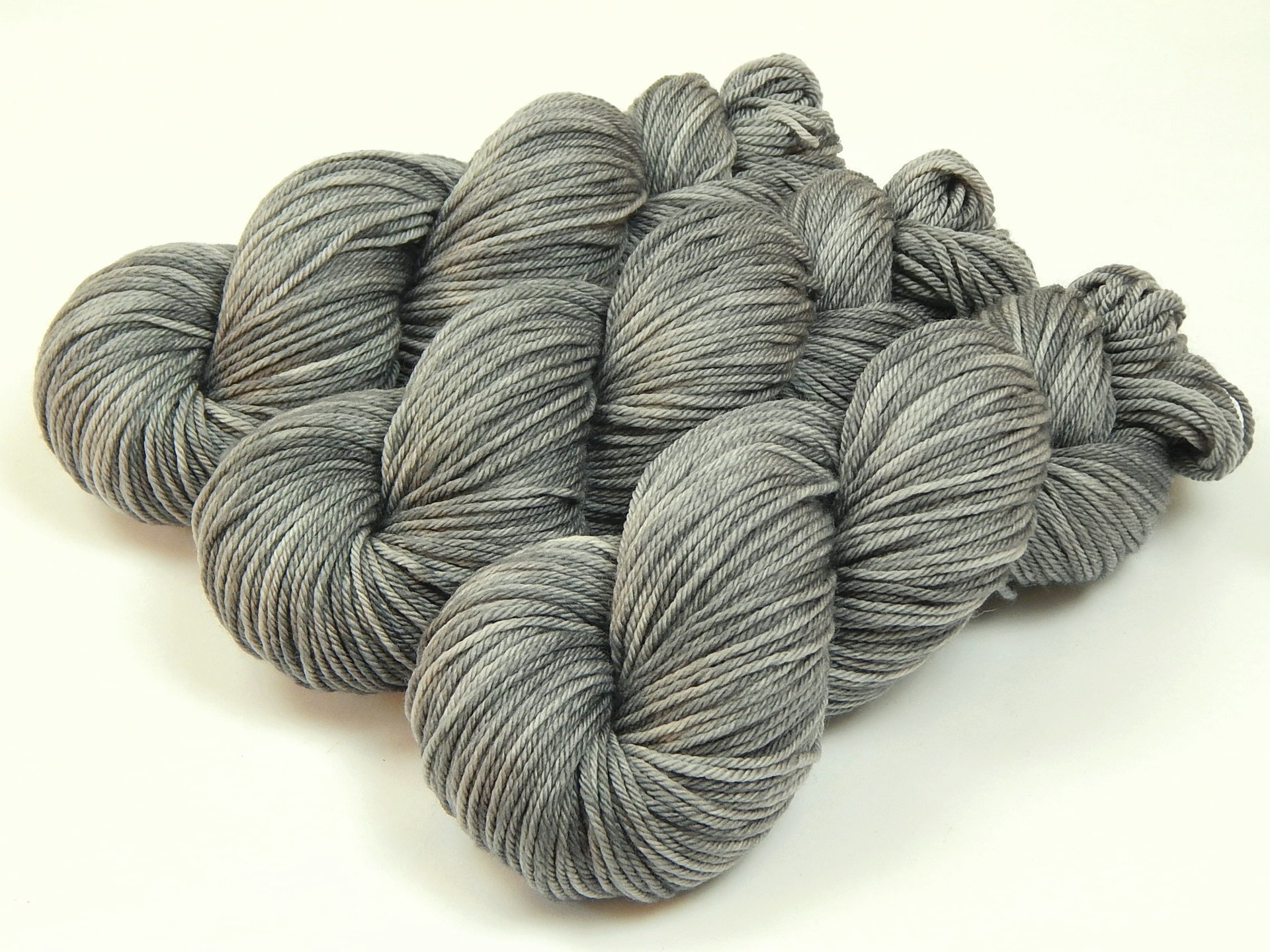 Hand Dyed Yarn, Worsted Weight Superwash Merino Wool - Pewter - Semi Solid Gray Knitting Yarn, Soft Indie Dyed Tonal Grey Pure Wool Yarn