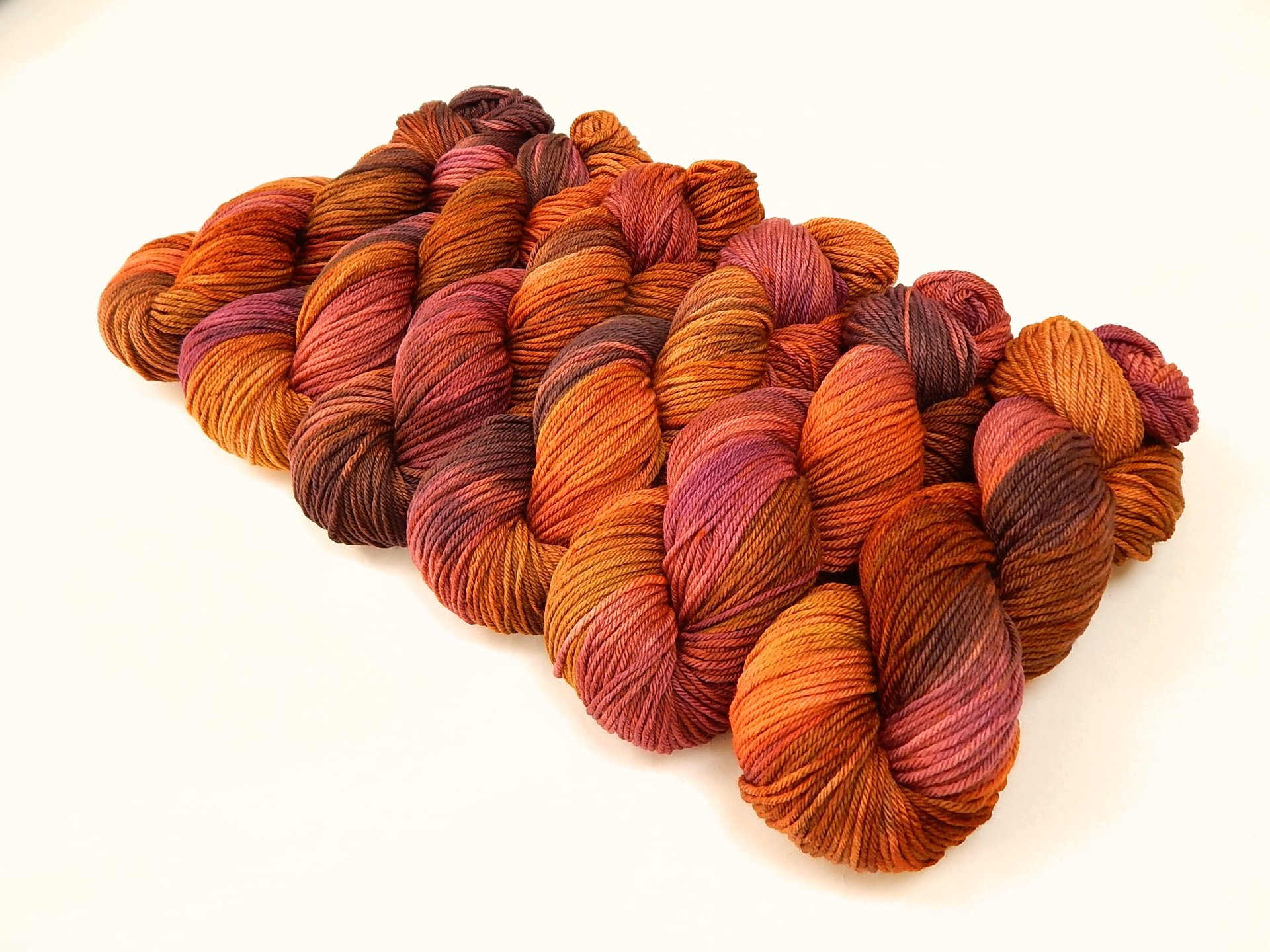 Hand Dyed Yarn, Worsted Weight Superwash Merino Wool - Potluck Autumn Shades - Orange Brown Magenta, Indie Dyer Knitting Crochet Yarn