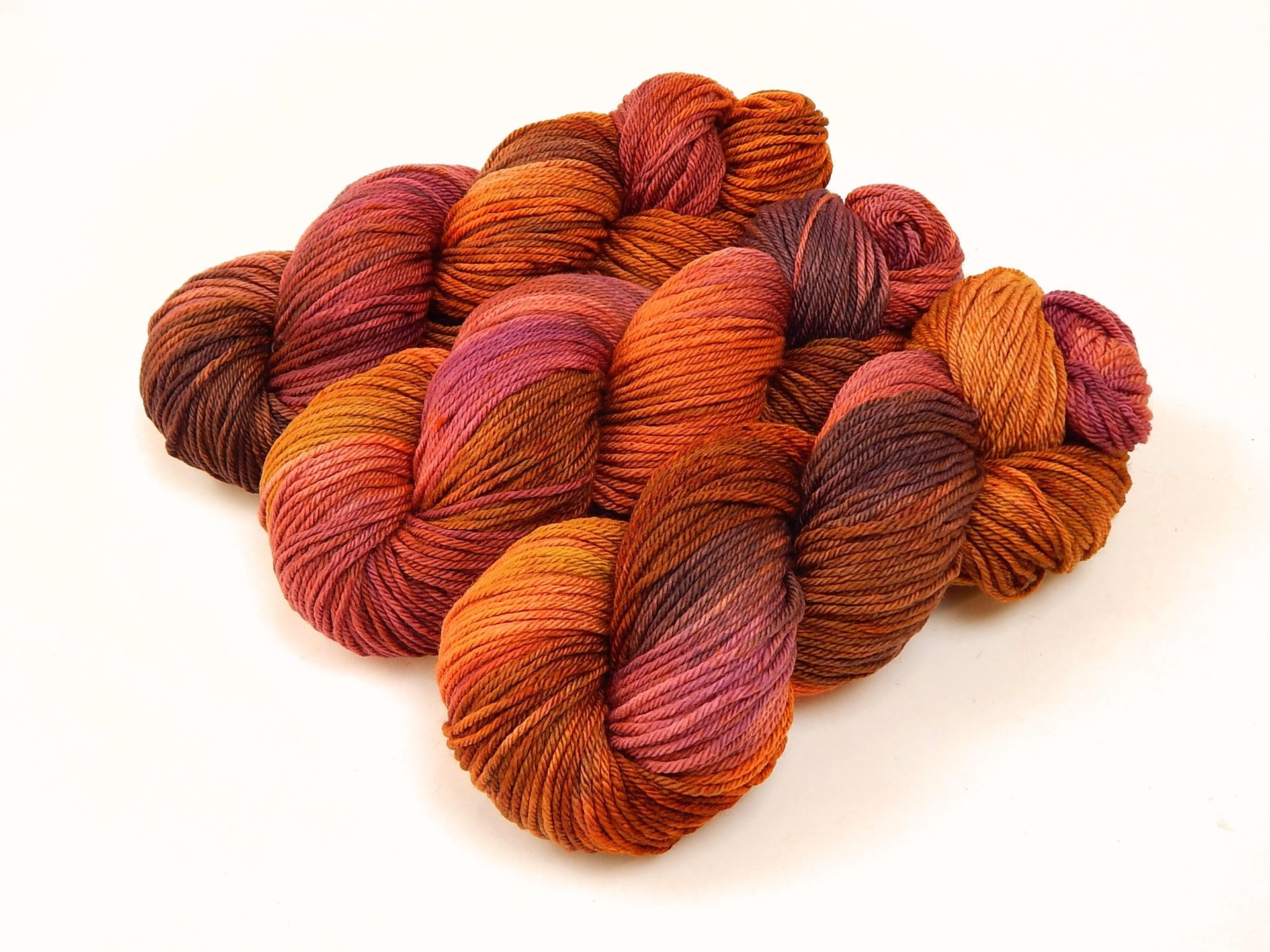 Hand Dyed Yarn, Worsted Weight Superwash Merino Wool - Potluck Autumn Shades - Orange Brown Magenta, Indie Dyer Knitting Crochet Yarn