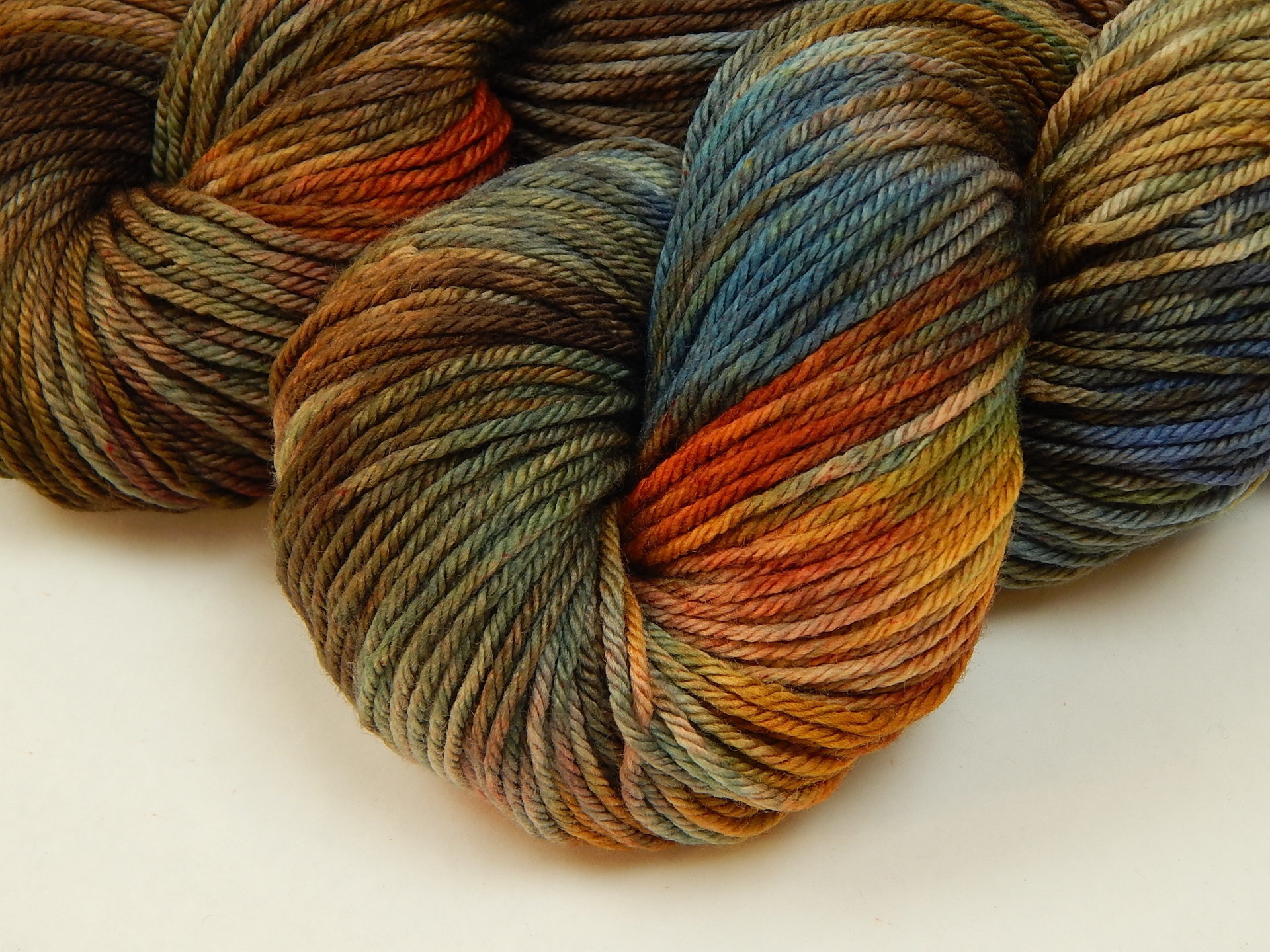 Worsted Weight Hand Dyed Yarn, 100% Superwash Merino Wool - Potluck Blues & Browns - Indie Dyer OOAK Crochet Knitting Yarn, Earthy Slate Rust Plum